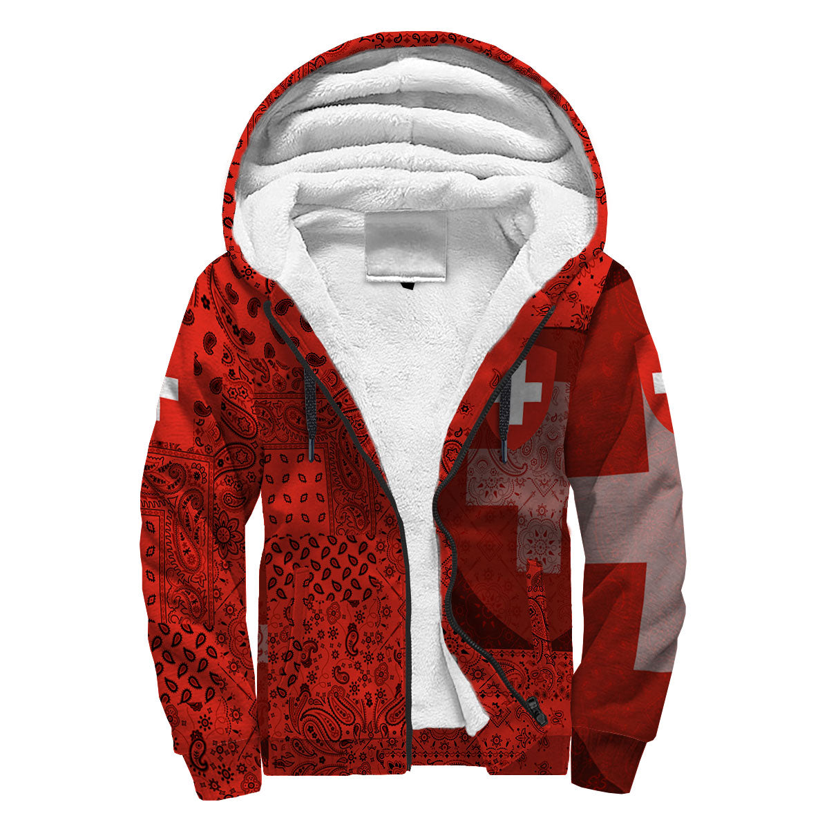 Switzerland Sherpa Hoodie Paisley Flag And Skull Style 3