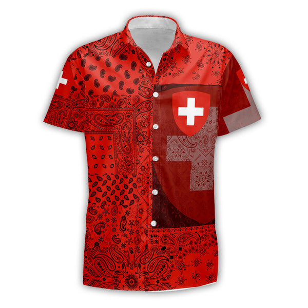 Switzerland Short Sleeve Shirt Paisley Flag And Skull Style 1