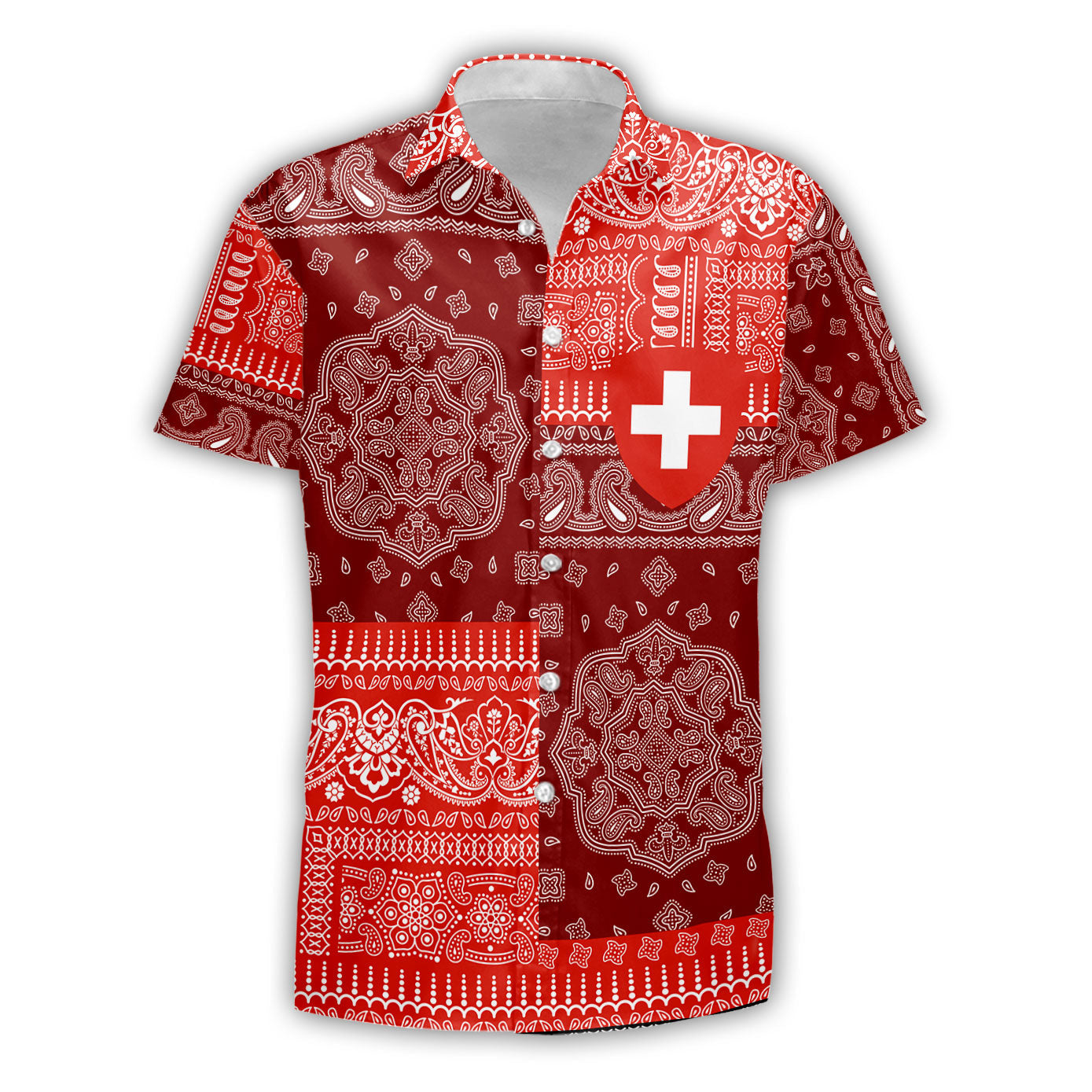 Switzerland Short Sleeve Shirt Flag And Paisley Basic Style 2