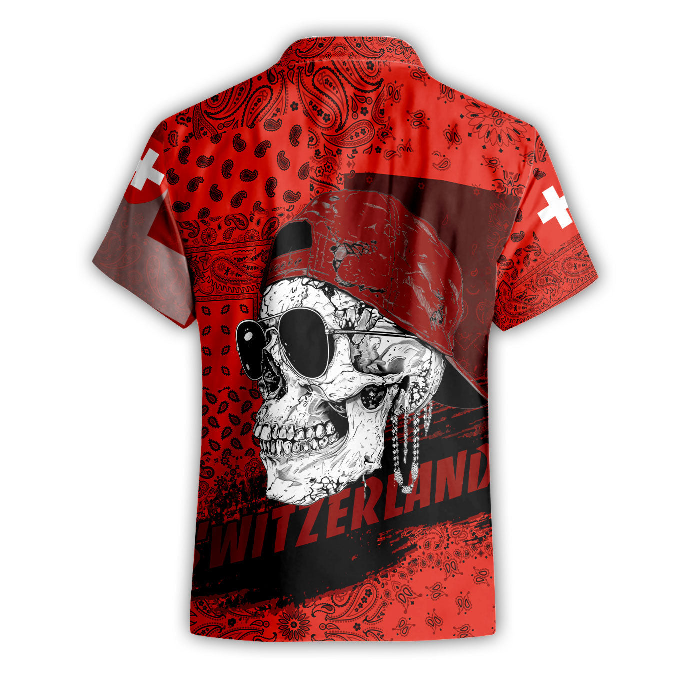 Switzerland Short Sleeve Shirt Paisley Flag And Skull Style 2