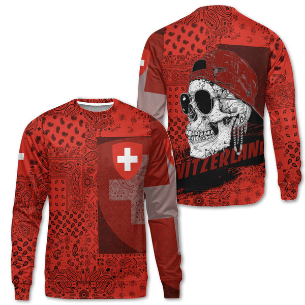 Switzerland Sweatshirt Paisley Flag And Skull Style 1