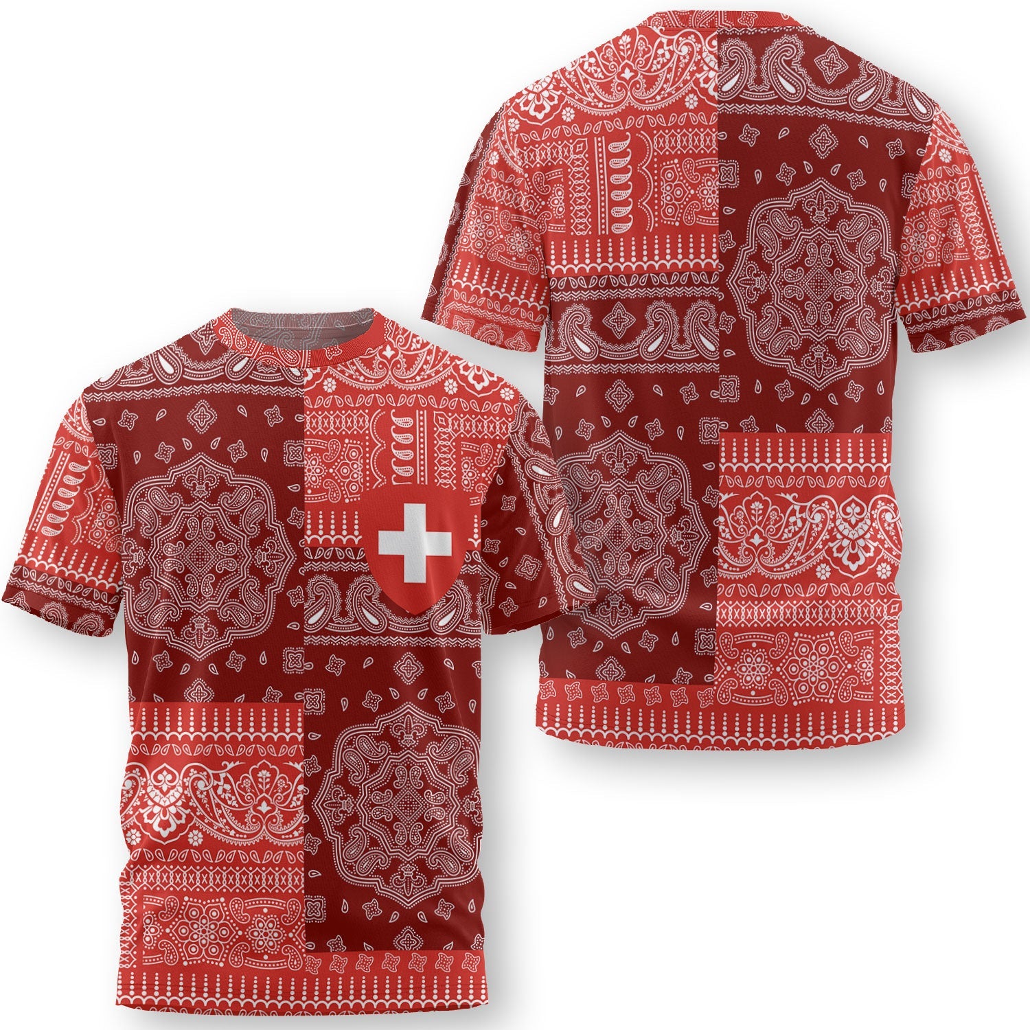 Switzerland T Shirt Flag And Paisley Basic Style 1