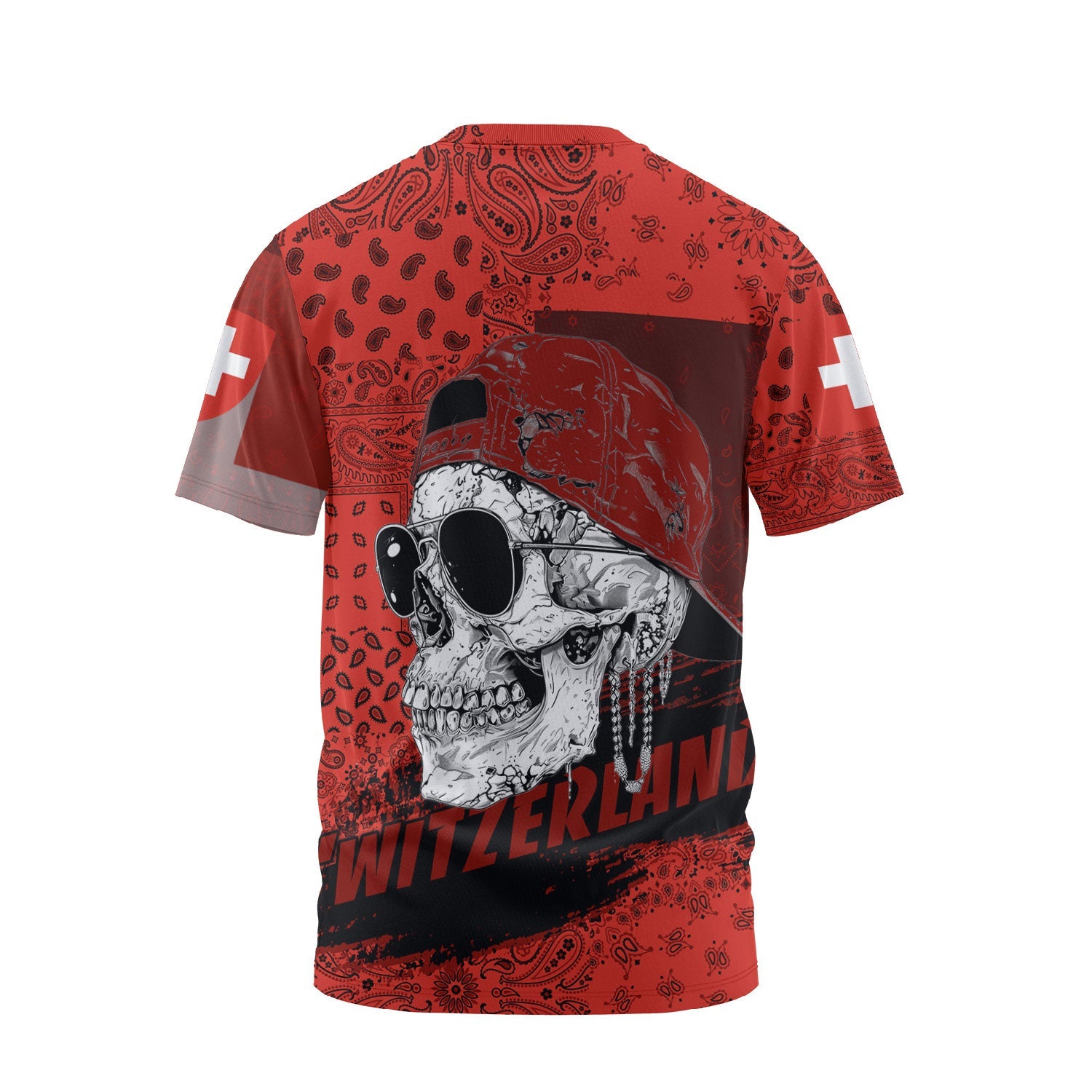 Switzerland T Shirt Paisley Flag And Skull Style 2