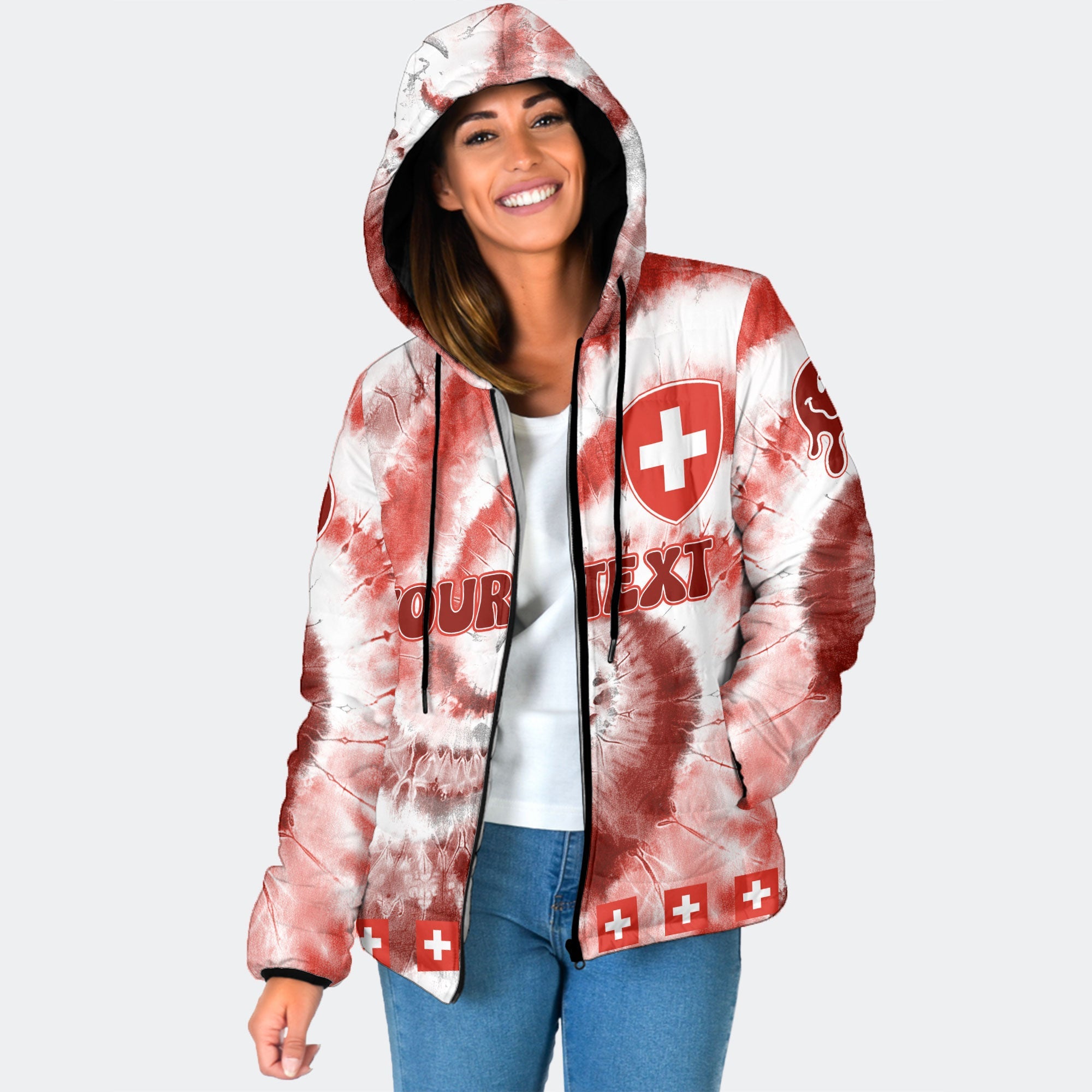 Switzerland Women Hooded Padded Jacket Custom Tie Dye Style 1