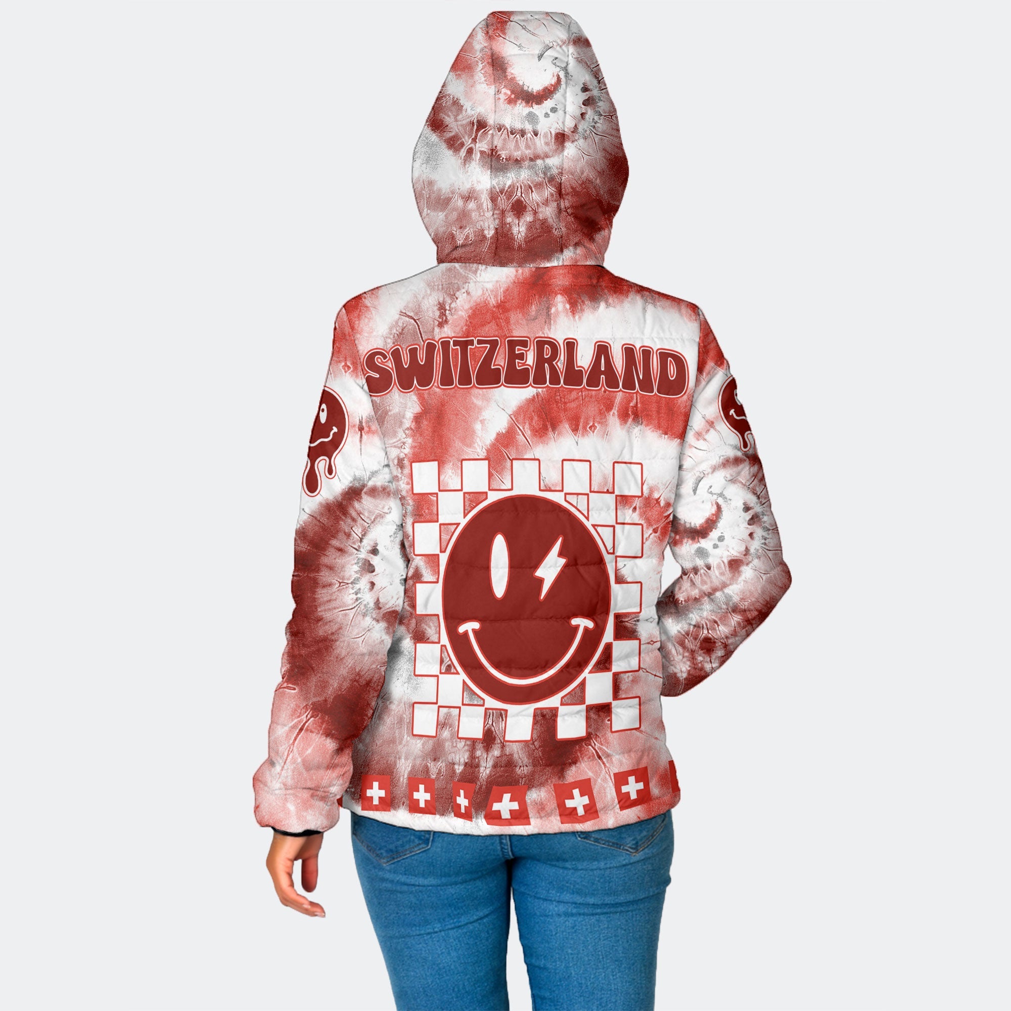 Switzerland Women Hooded Padded Jacket Custom Tie Dye Style 2