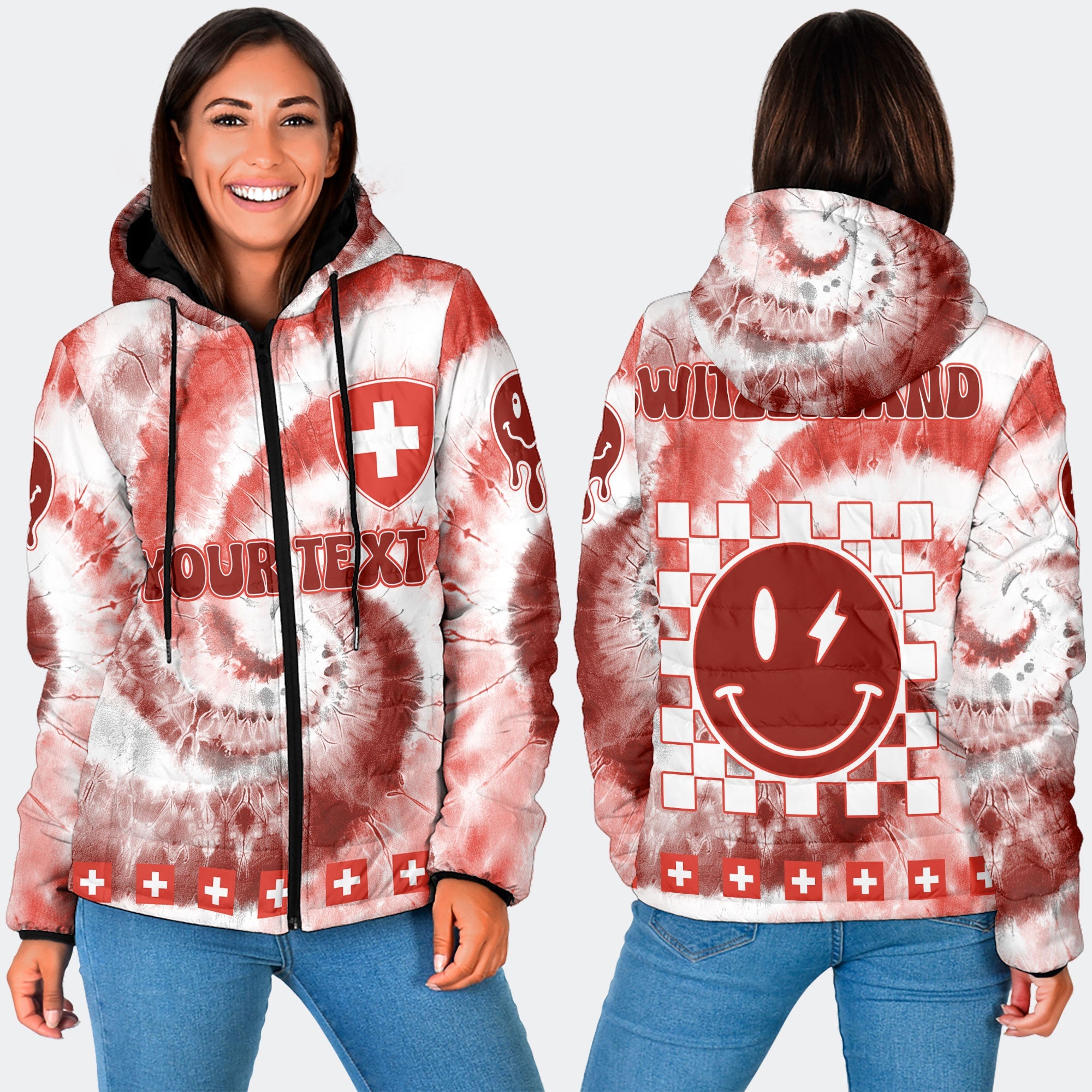 Switzerland Women Hooded Padded Jacket Custom Tie Dye Style 3