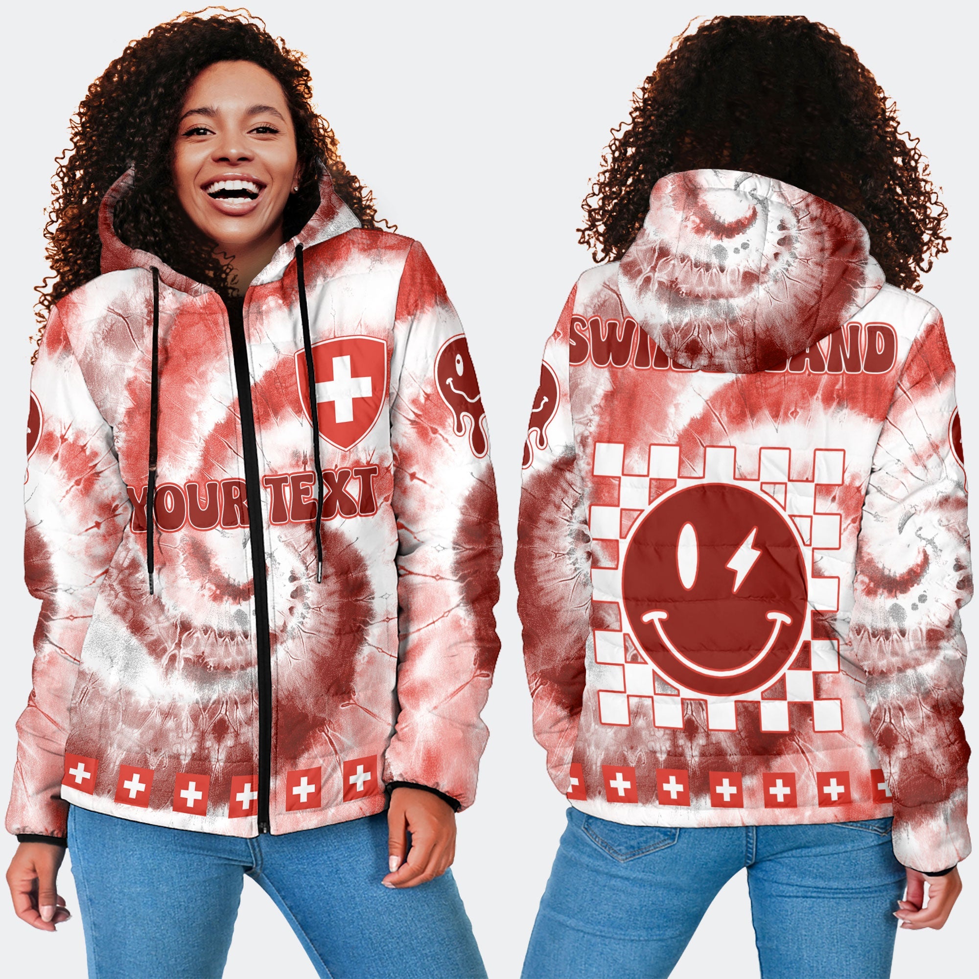 Switzerland Women Hooded Padded Jacket Custom Tie Dye Style 4