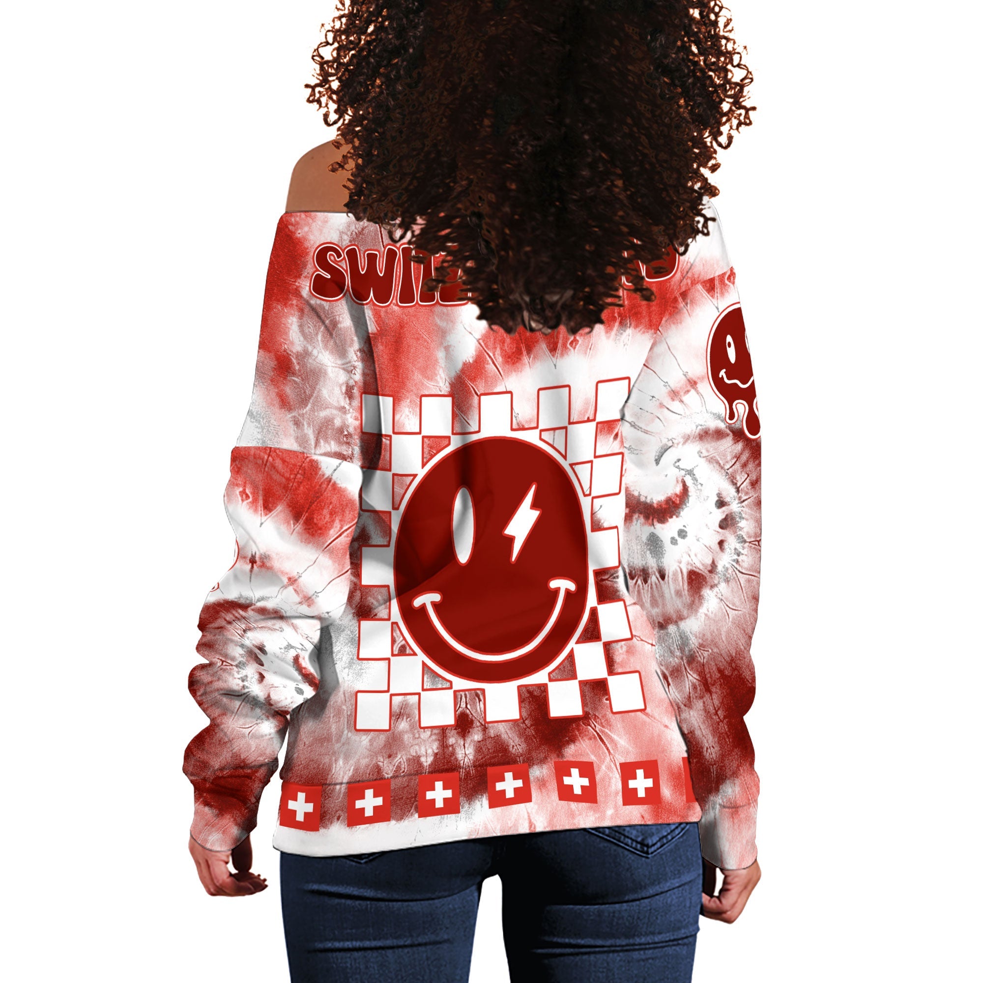 Switzerland Women Off Shoulder Sweatshirt Custom Tie Dye Style 1