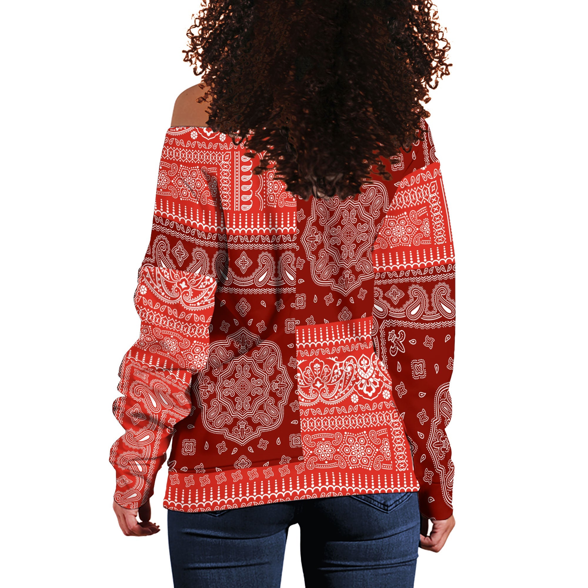 Switzerland Women Off Shoulder Sweatshirt Flag And Paisley Basic Style 3