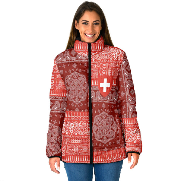 Switzerland Women Padded Jacket Flag And Paisley Basic Style 1