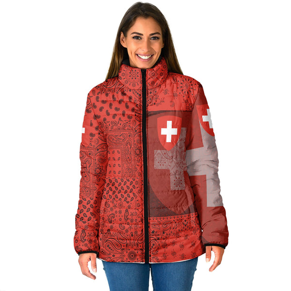 Switzerland Women Padded Jacket Paisley Flag And Skull Style 1