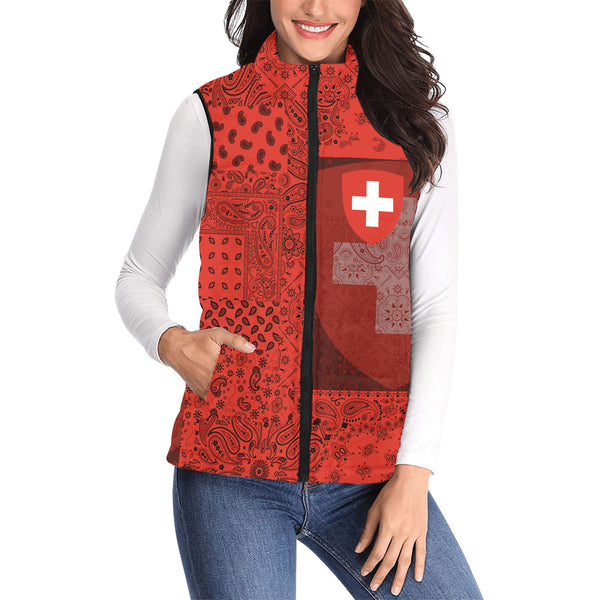 Switzerland Women Padded Jacket Vest Paisley Flag And Skull Style 1