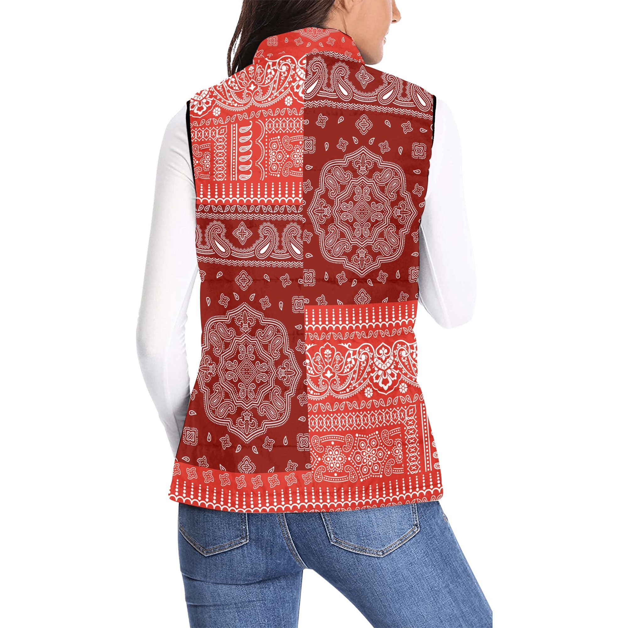 Switzerland Women Padded Jacket Vest Flag And Paisley Basic Style 2