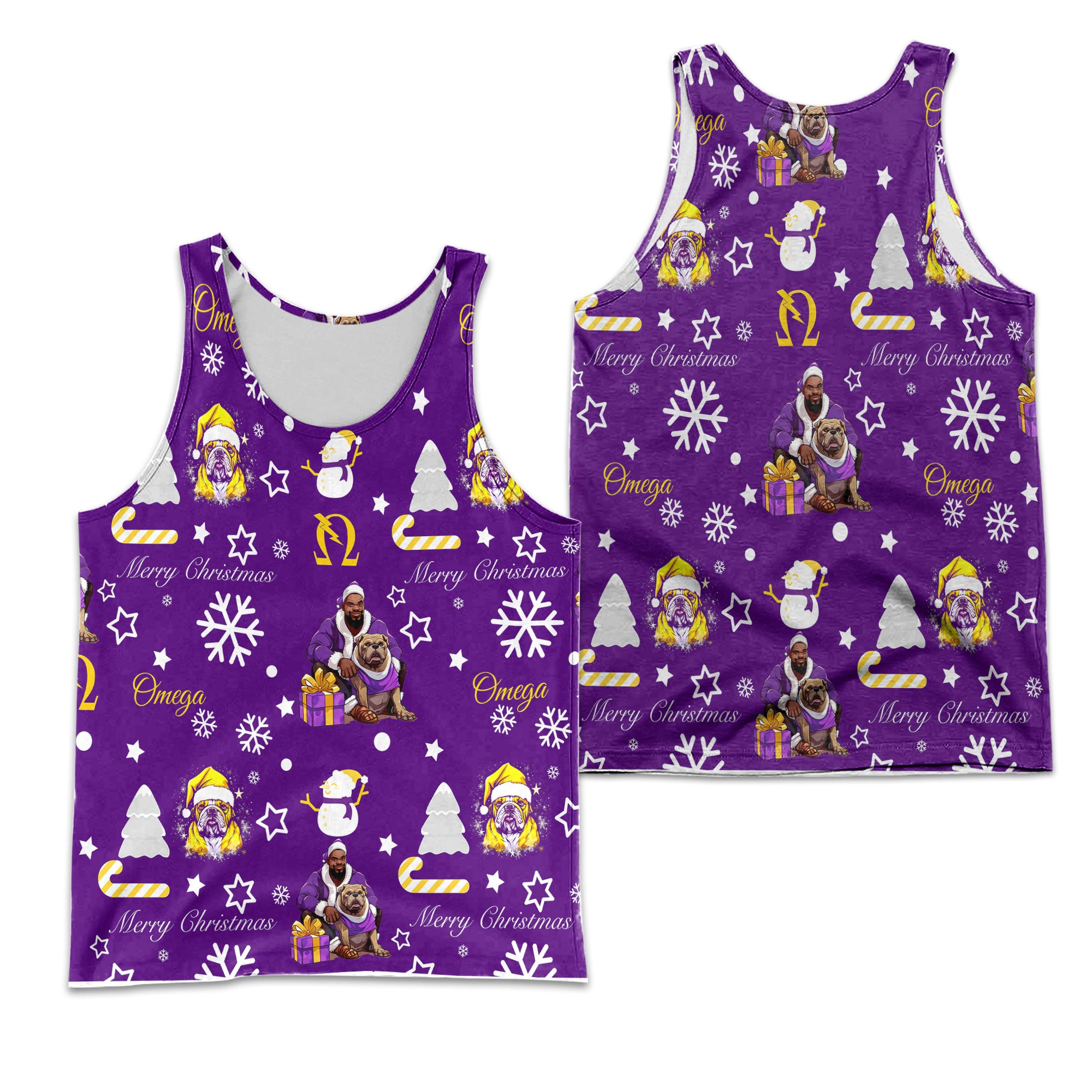 Fraternity Tank Top - OPP Christmas Men Tank Top Bulldog Purple Pattern Style