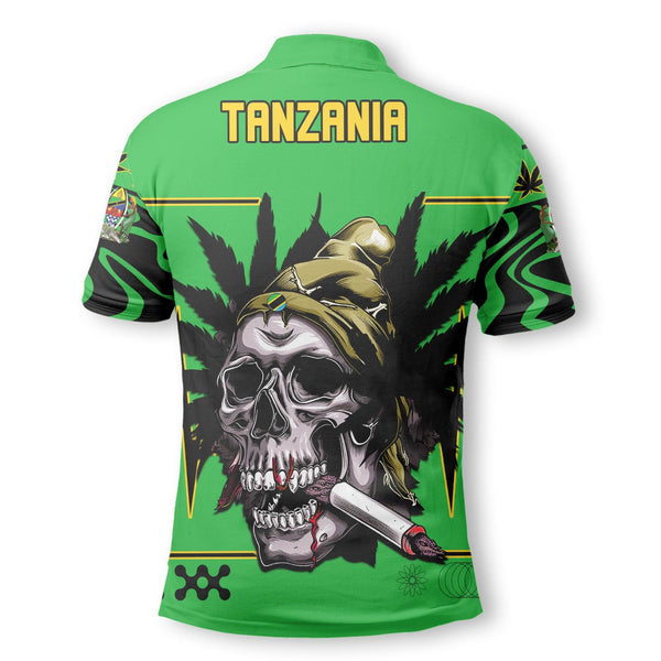 Tanzania Polo Shirt Flag & Coat Of Arms Marijuanas Style