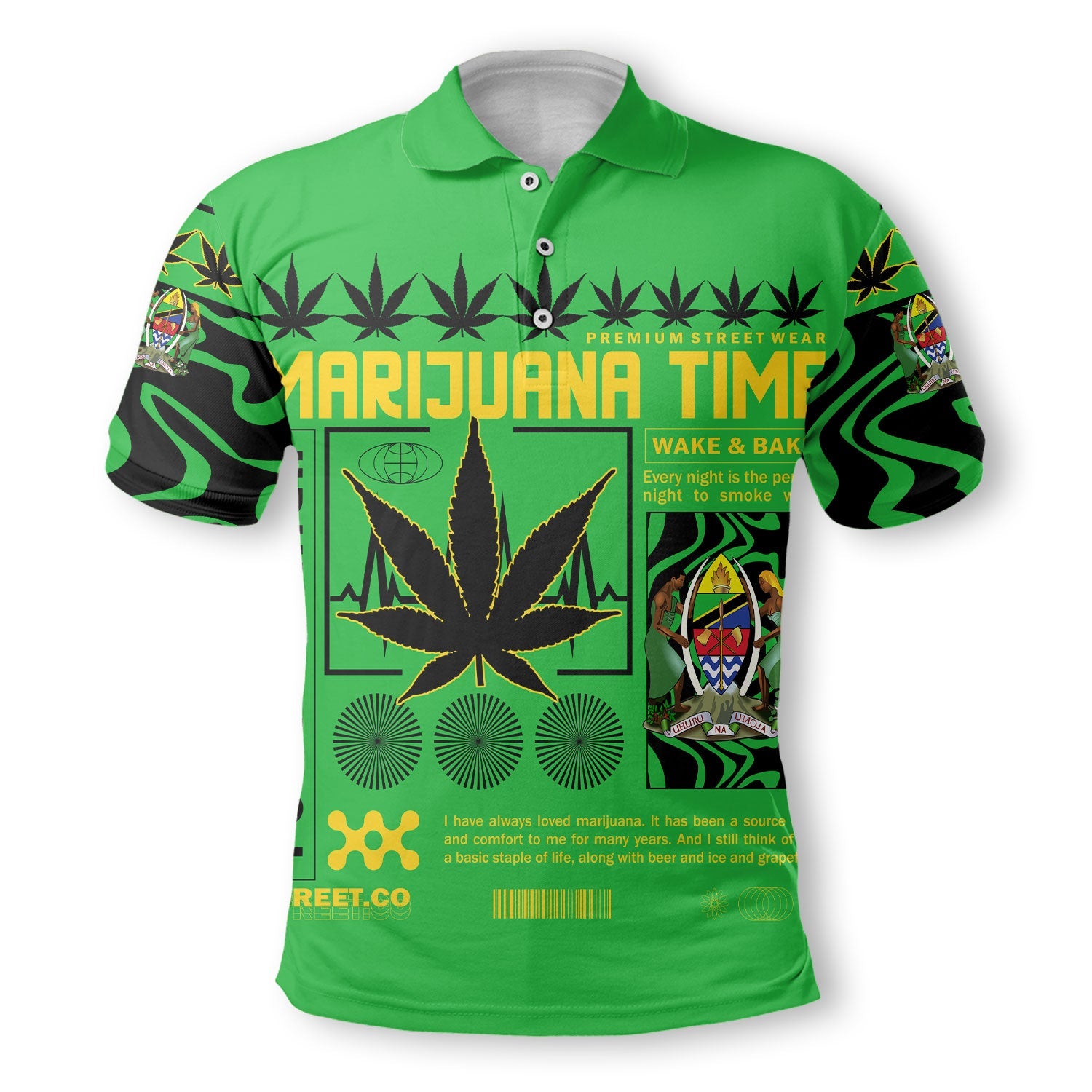 Tanzania Polo Shirt Flag & Coat Of Arms Marijuanas Style