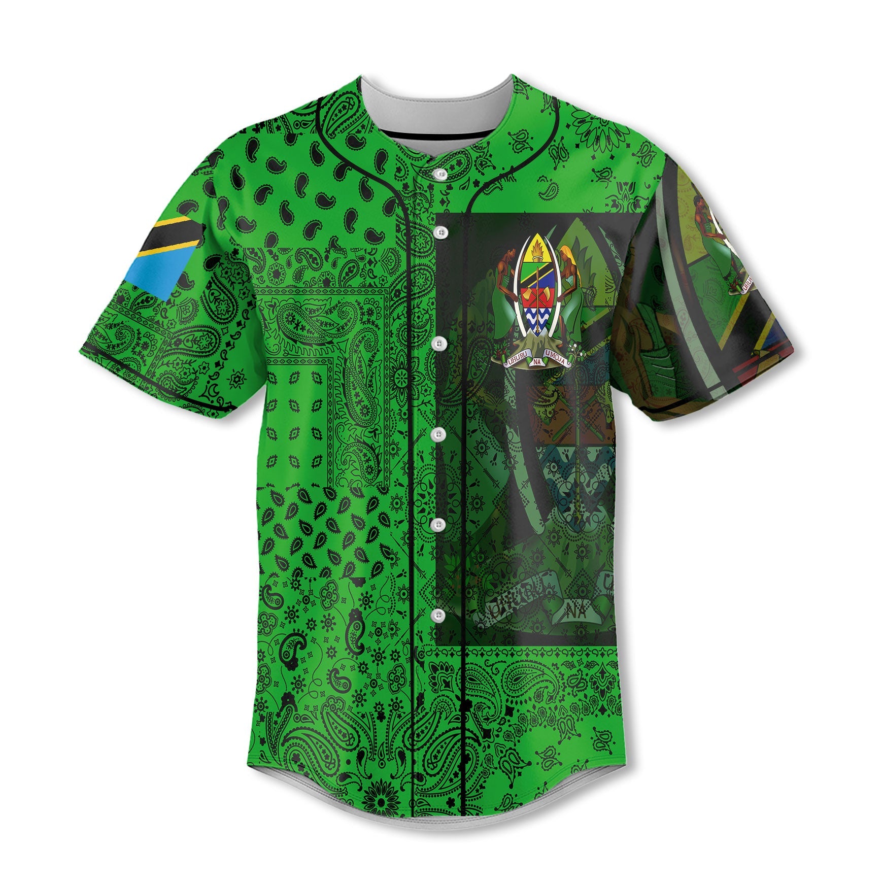 Tanzania Baseball Jersey Paisley Flag And Skull Style 2