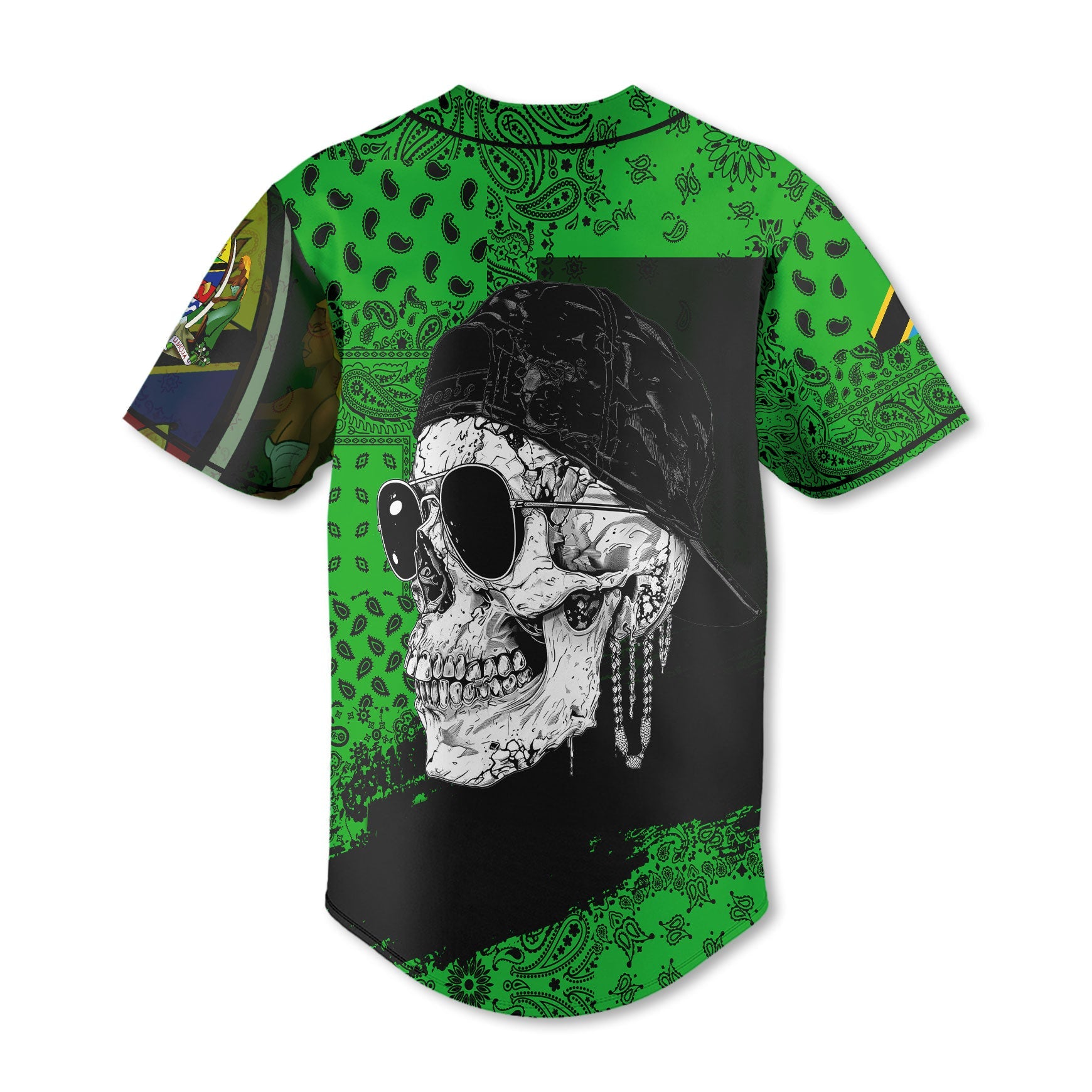 Tanzania Baseball Jersey Paisley Flag And Skull Style 3