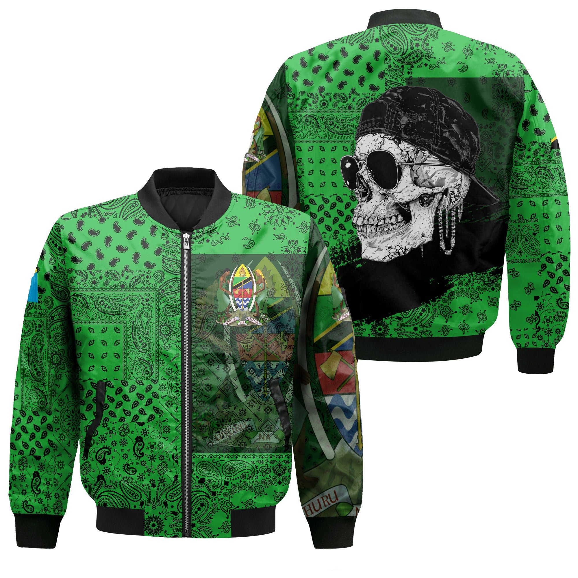 Tanzania Bomber Jacket Paisley Flag And Skull Style 1