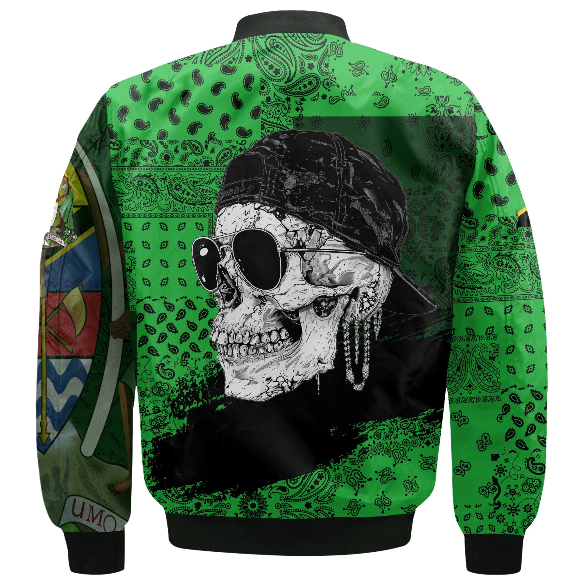 Tanzania Bomber Jacket Paisley Flag And Skull Style 3