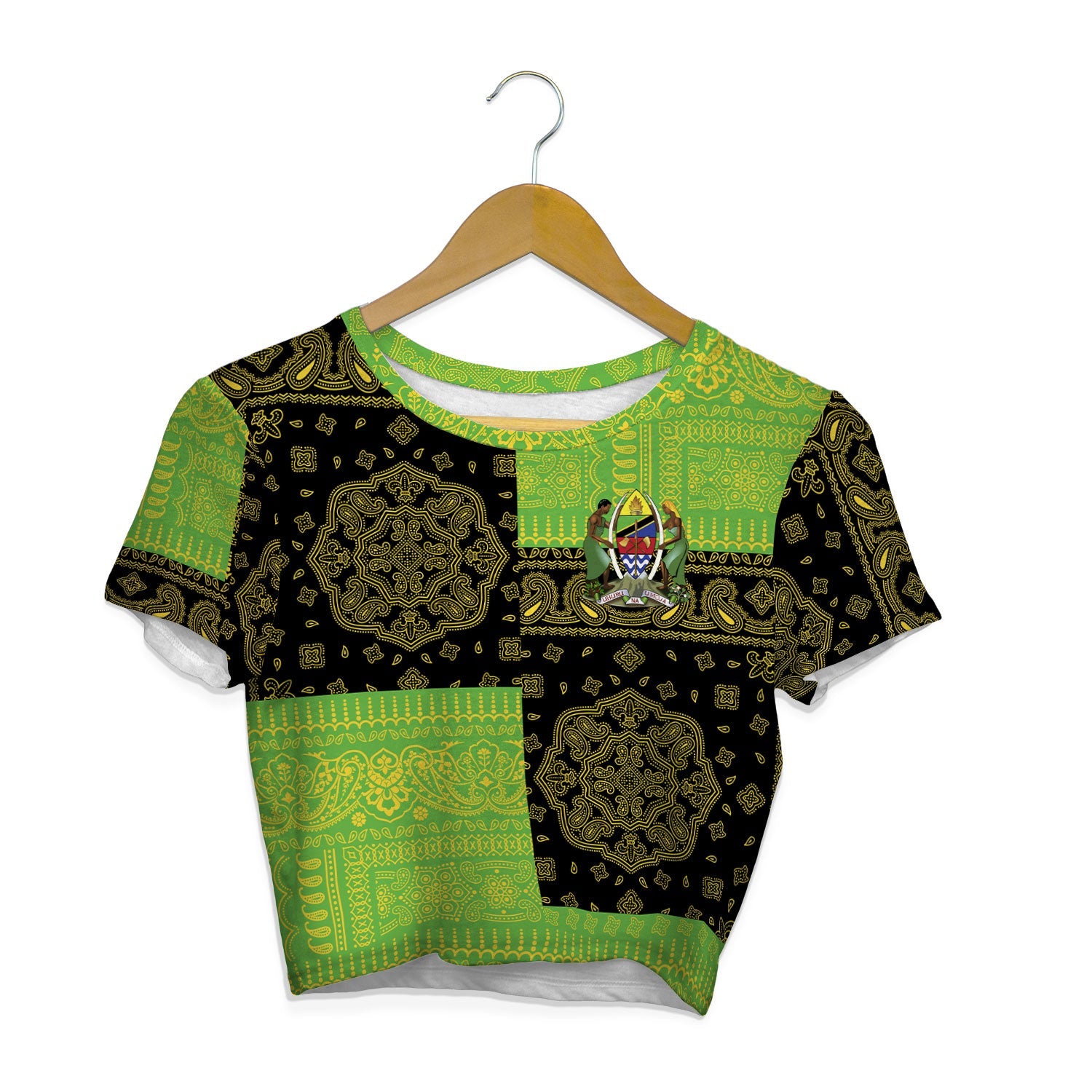 Tanzania Croptop T Shirt Flag And Paisley Basic Style 1