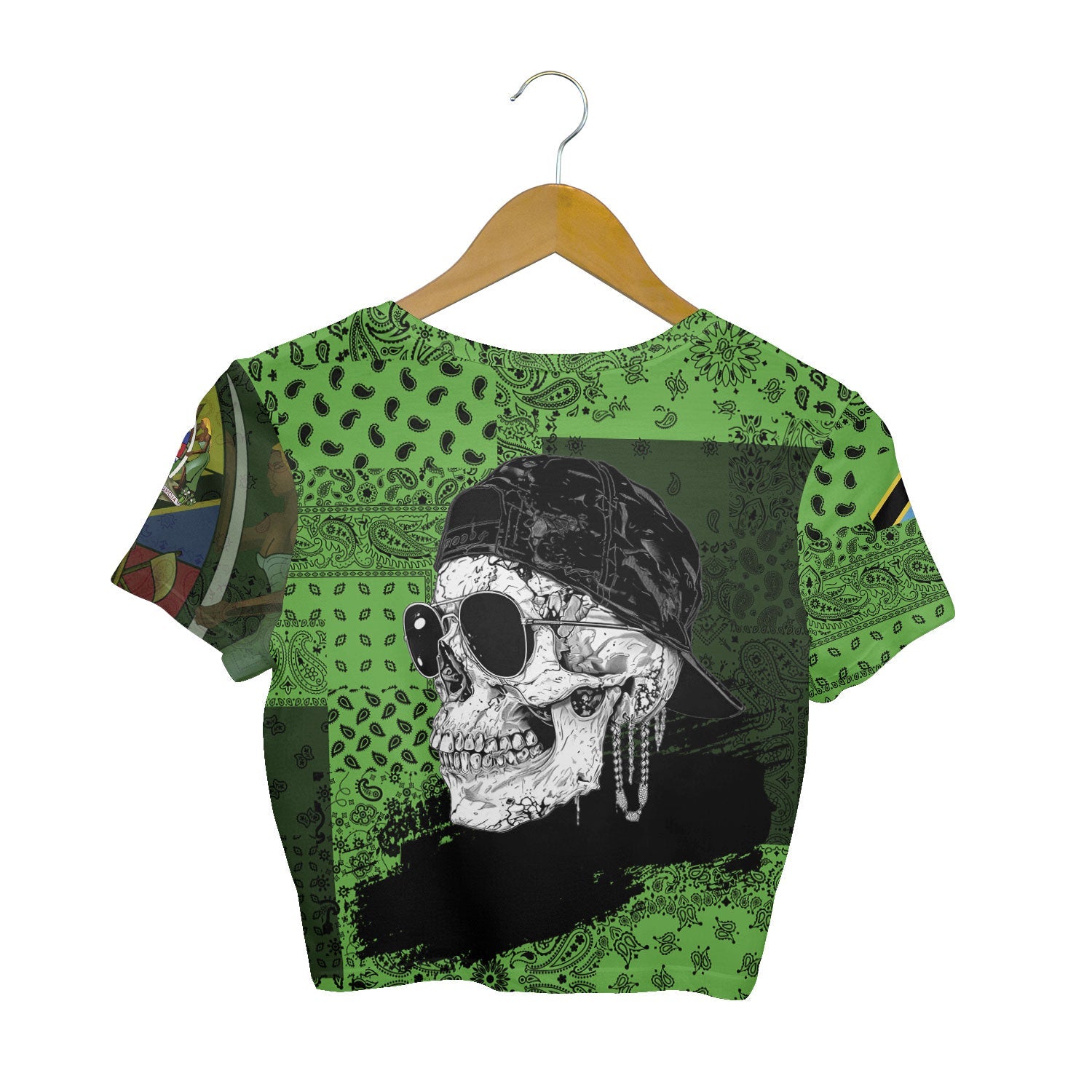 Tanzania Croptop T Shirt Paisley Flag And Skull Style 2