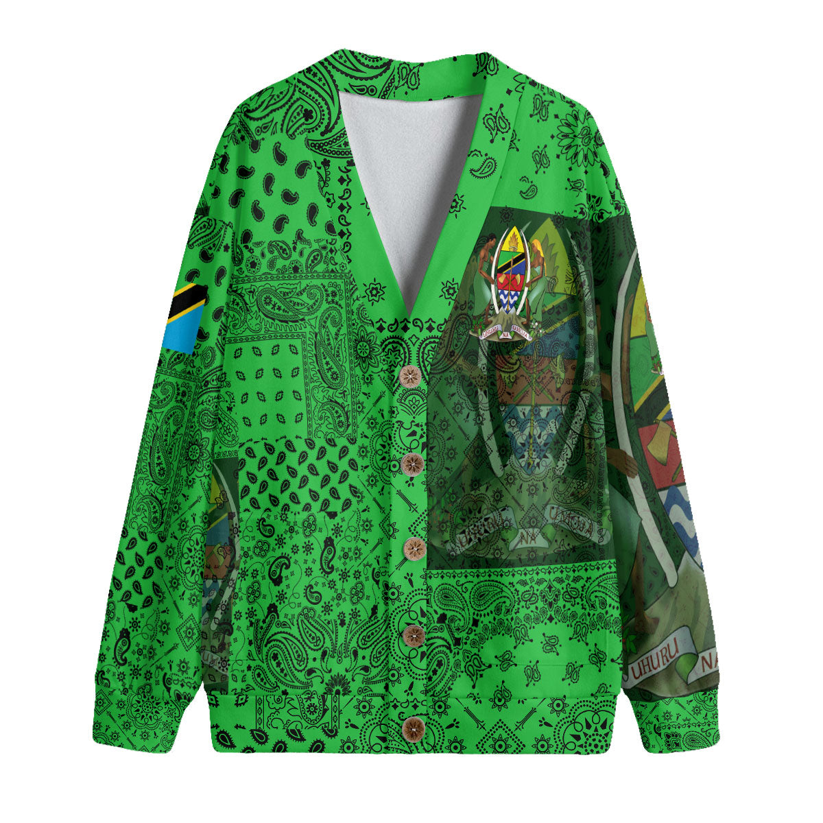 Tanzania Fleece Cardigan Paisley Flag And Skull Style 1