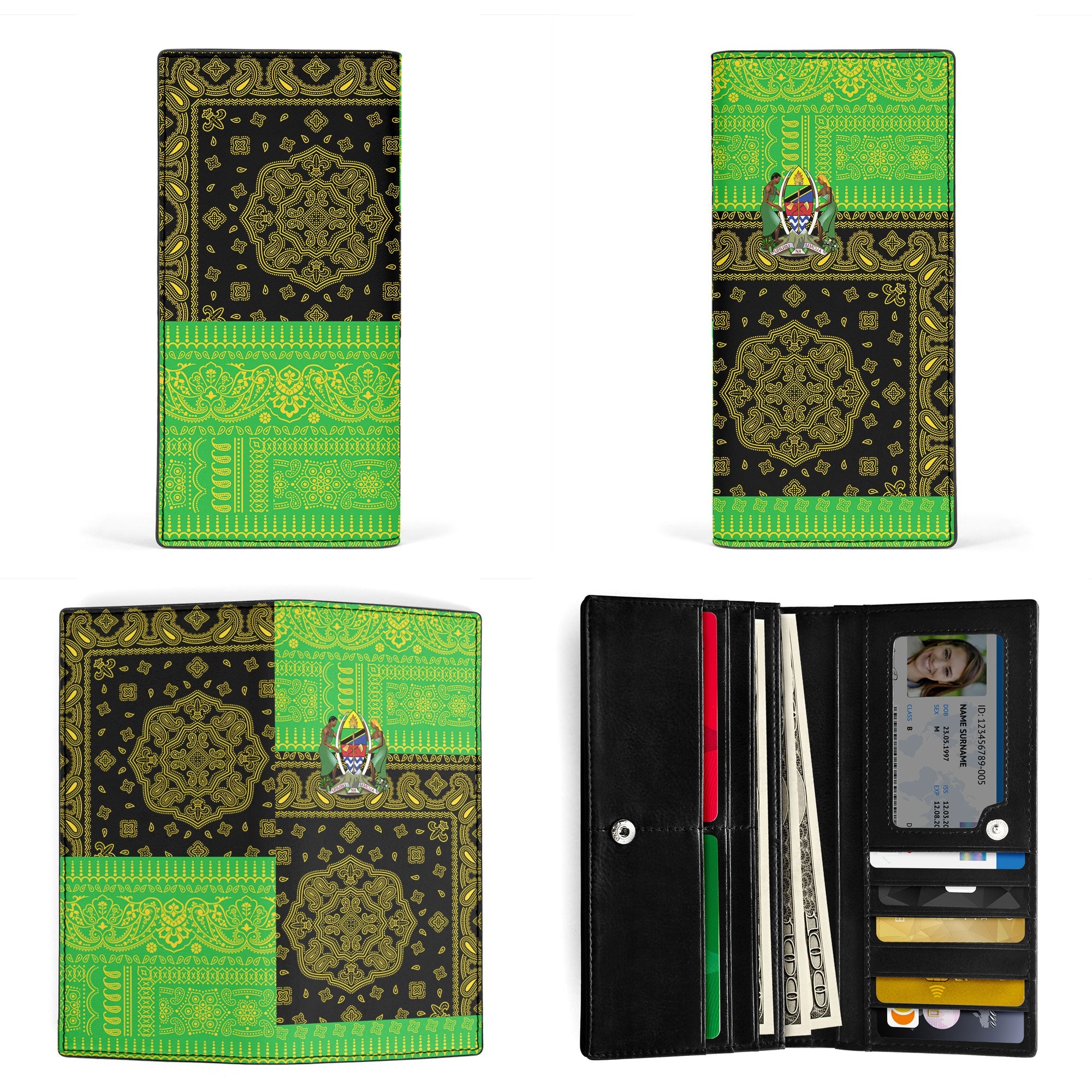 Tanzania Leather Wallet Flag And Paisley Basic Style 3