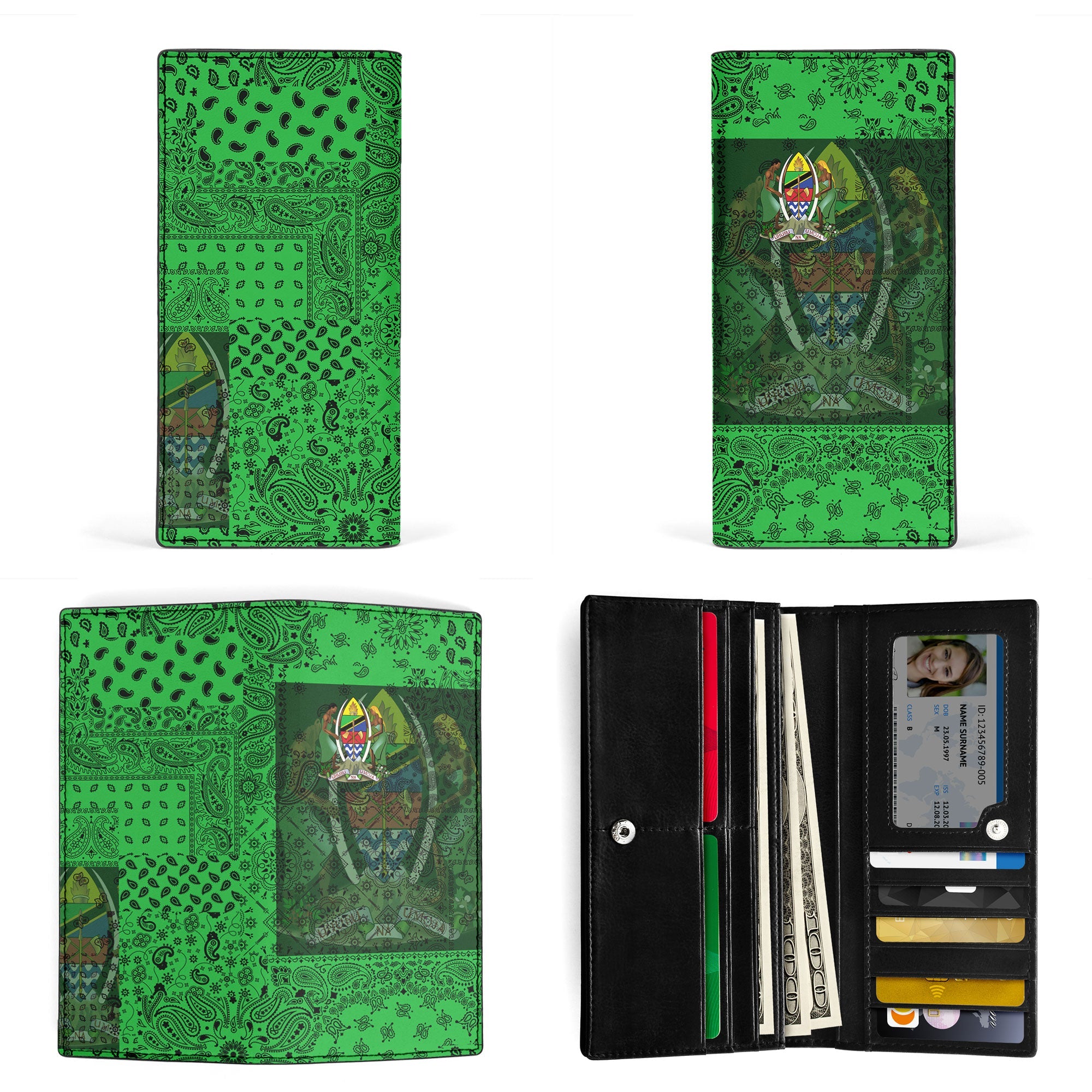 Tanzania Leather Wallet Paisley Flag And Skull Style 3