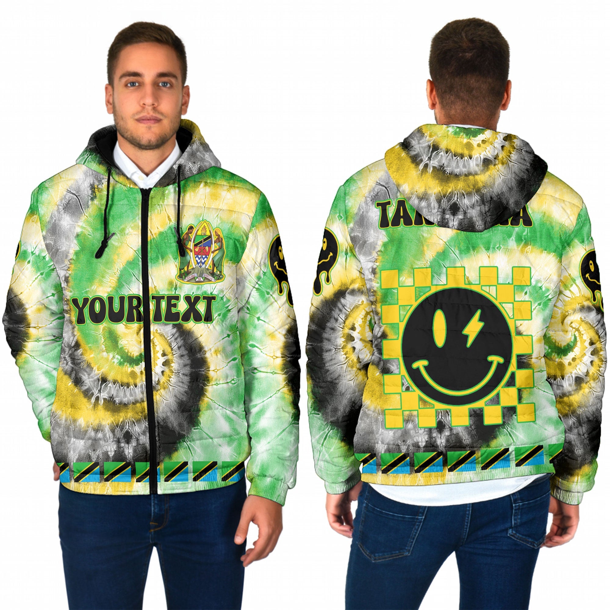 Tanzania Men Hooded Padded Jacket Custom Tie Dye Style 1