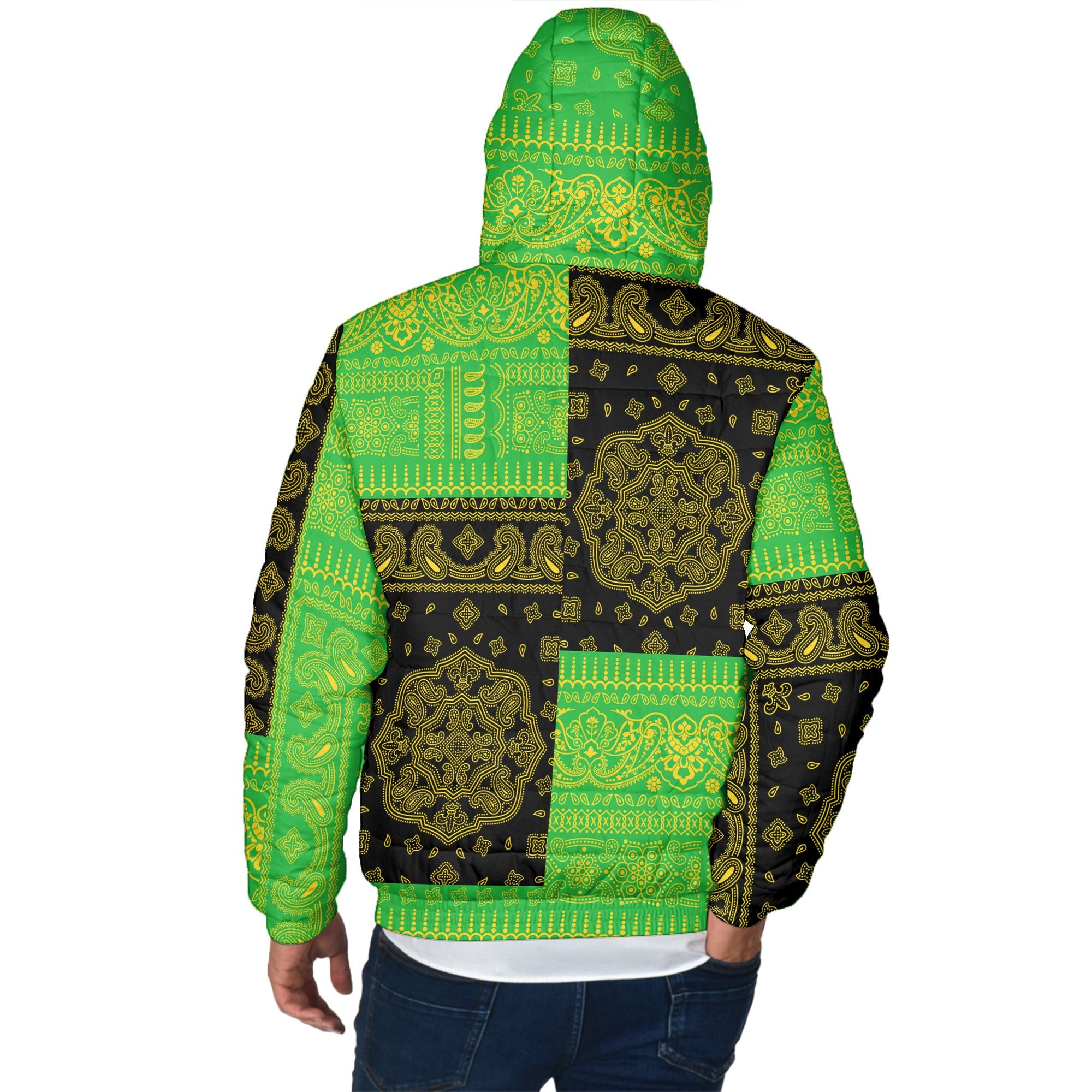 Tanzania Men Hooded Padded Jacket Flag And Paisley Basic Style 3