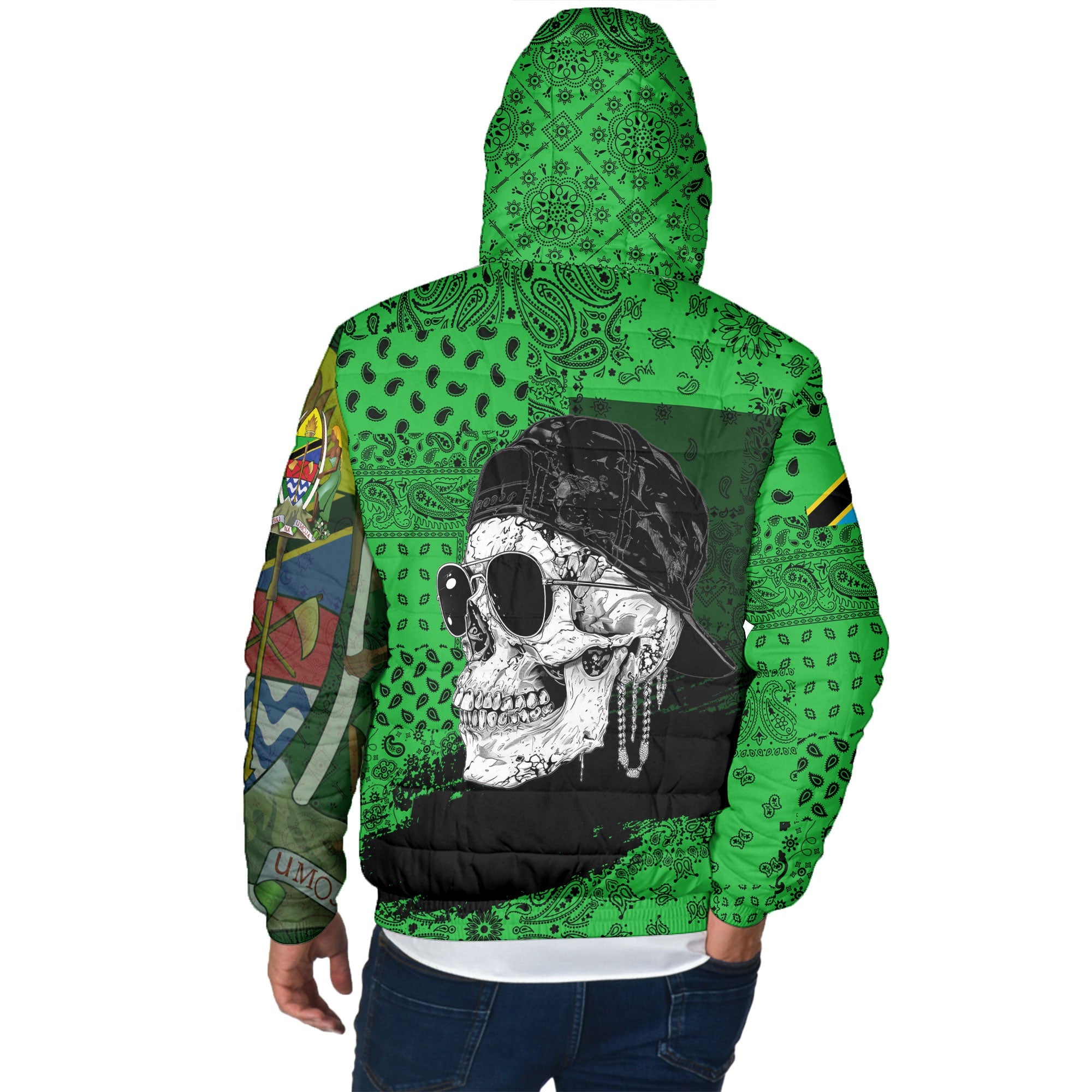 Tanzania Men Hooded Padded Jacket Paisley Flag And Skull Style 3