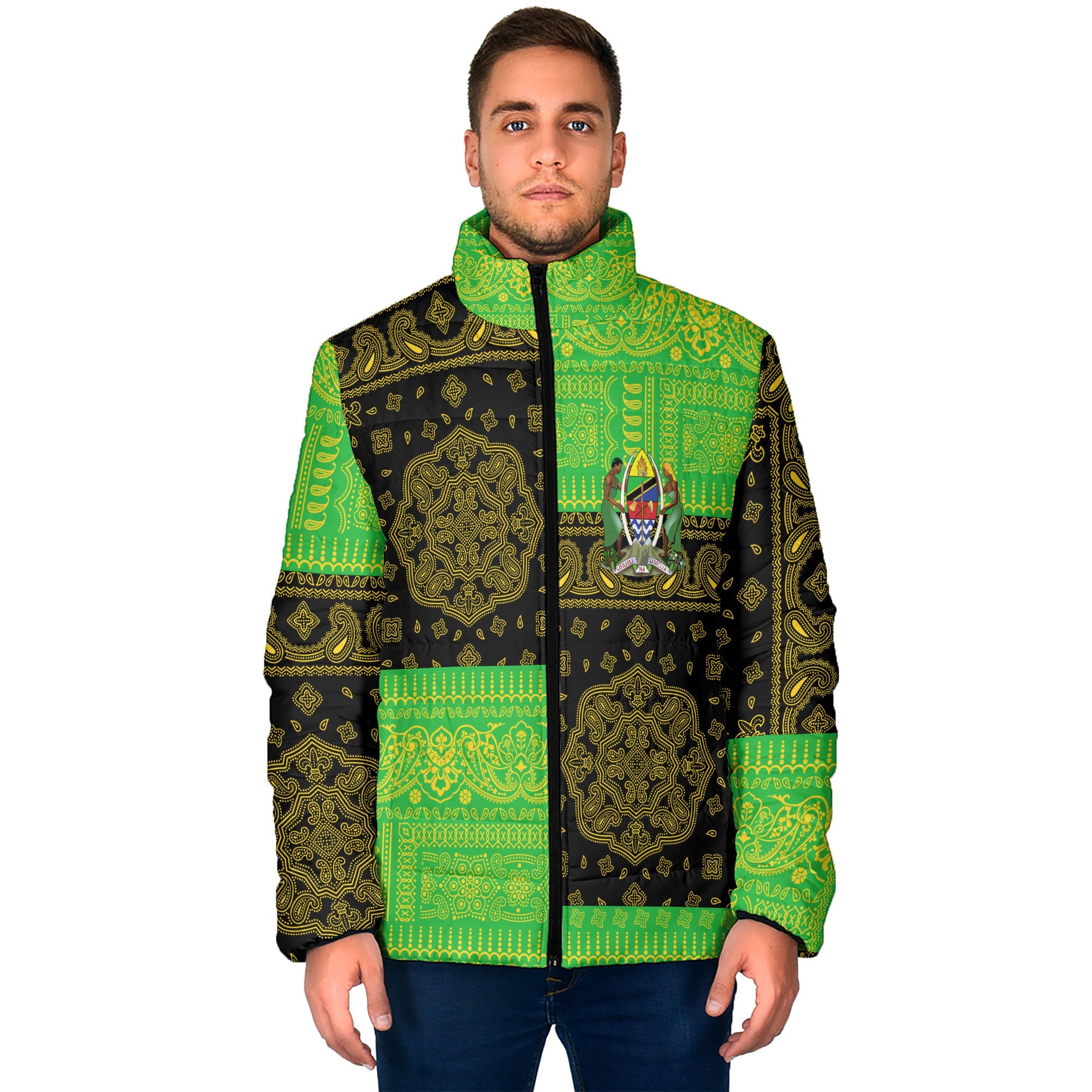 Tanzania Men Padded Jacket Flag And Paisley Basic Style 1