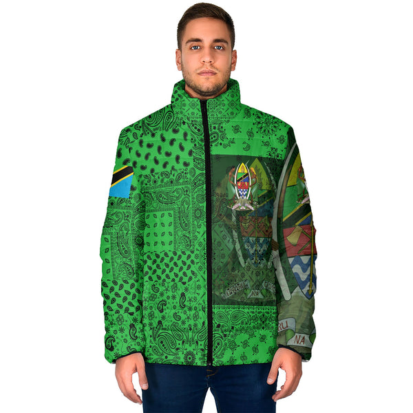 Tanzania Men Padded Jacket Paisley Flag And Skull Style 1