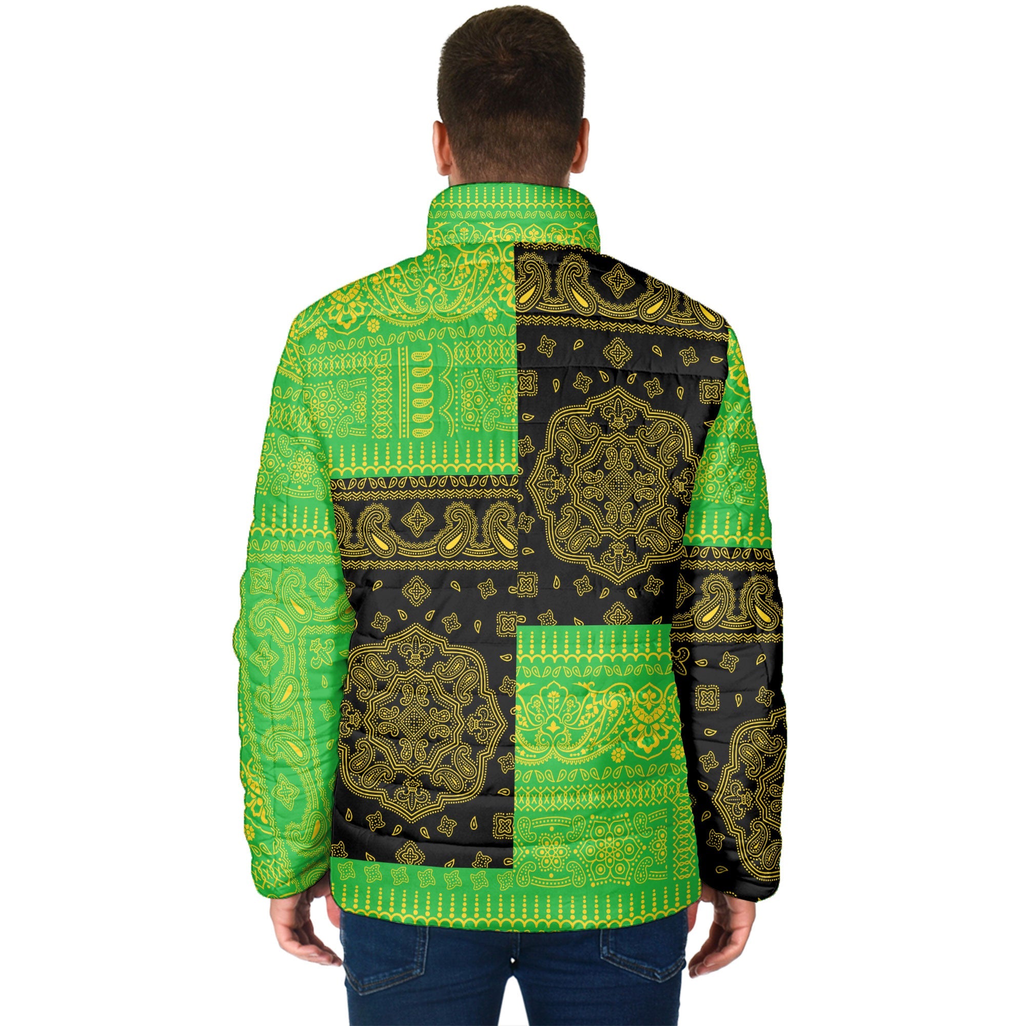 Tanzania Men Padded Jacket Flag And Paisley Basic Style 2