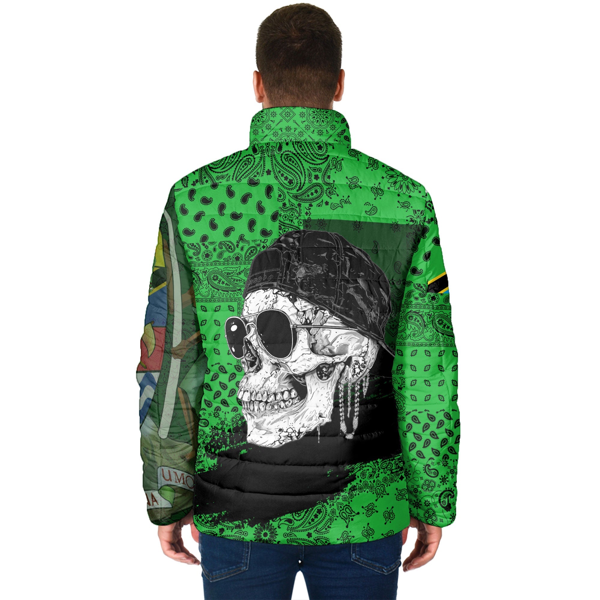 Tanzania Men Padded Jacket Paisley Flag And Skull Style 2