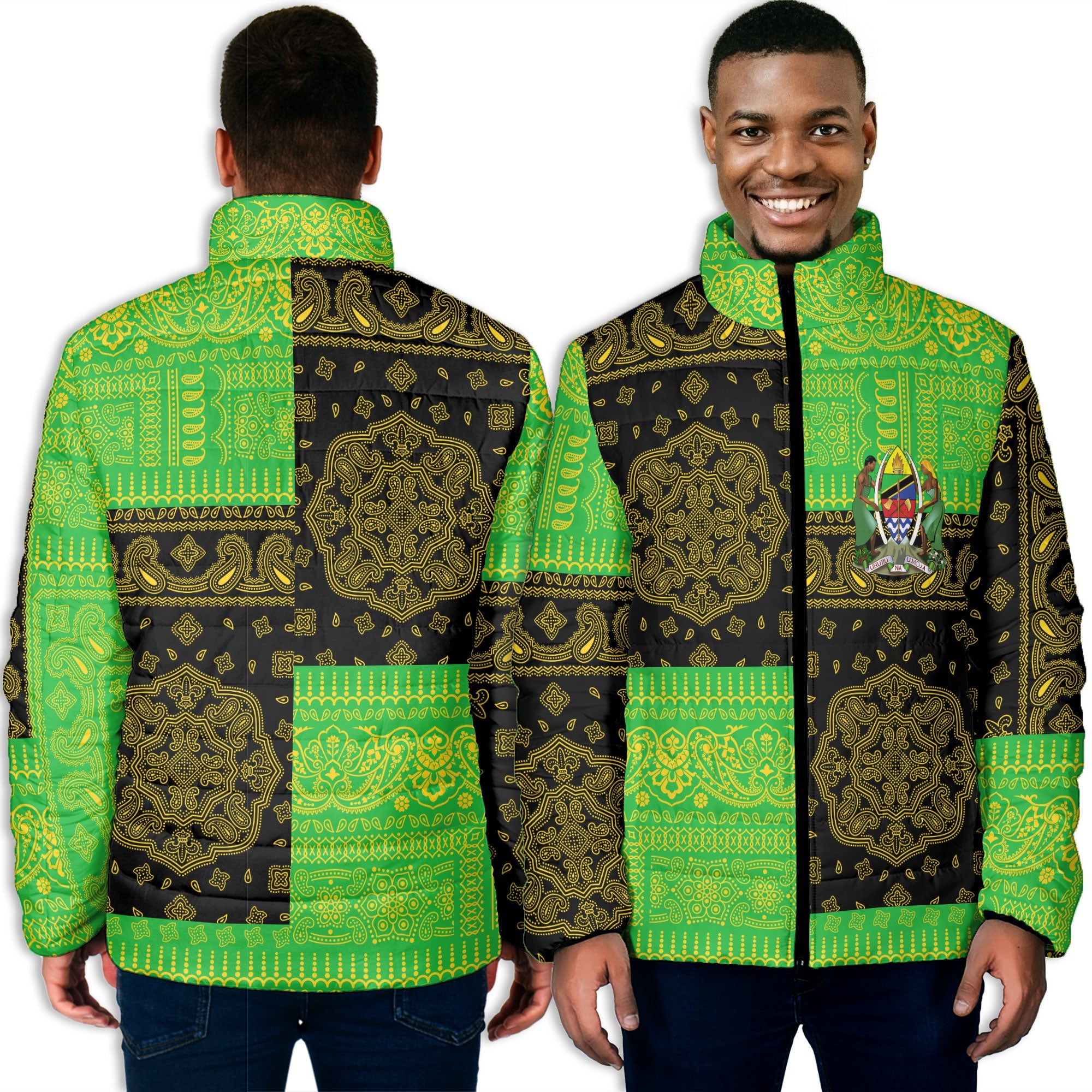 Tanzania Men Padded Jacket Flag And Paisley Basic Style 3