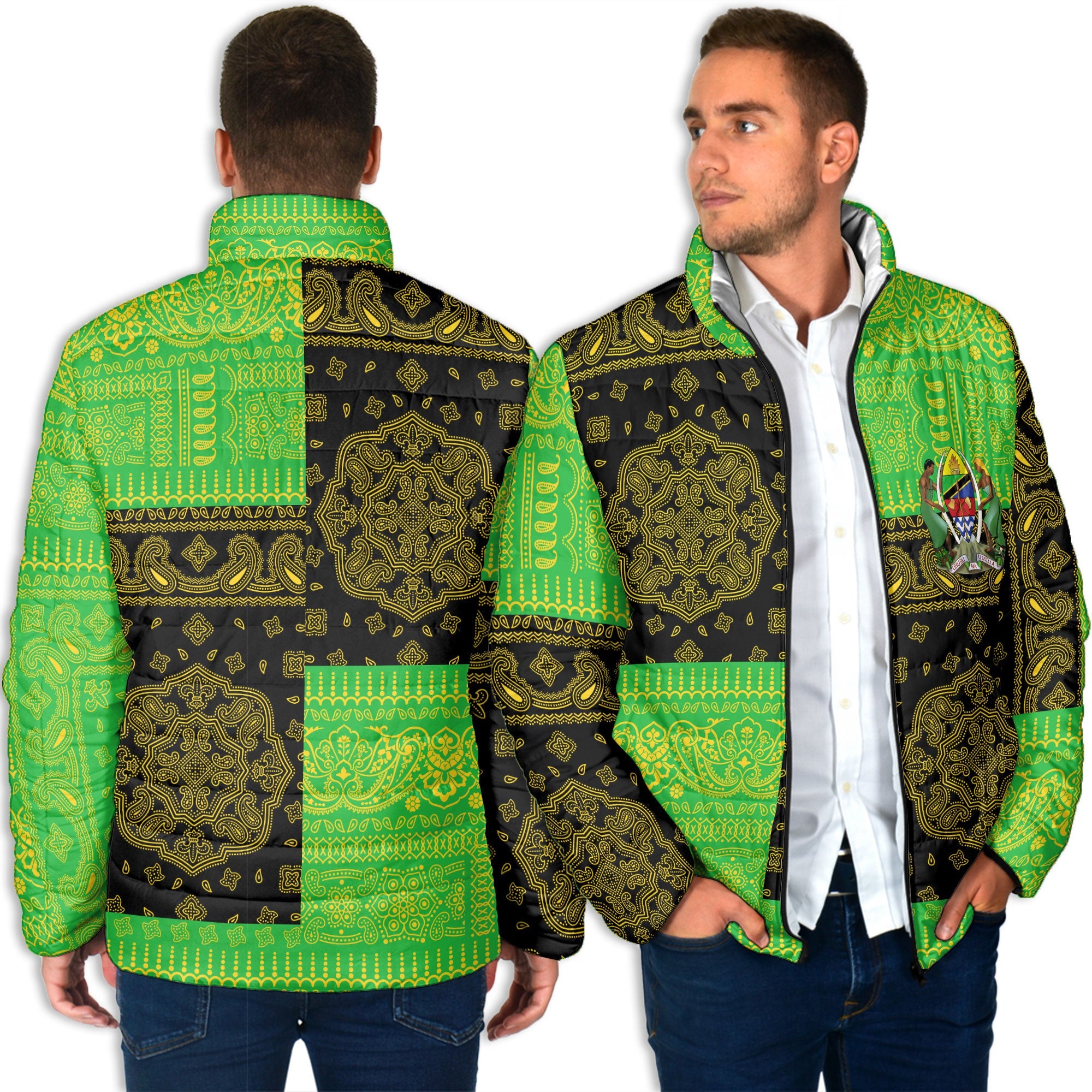 Tanzania Men Padded Jacket Flag And Paisley Basic Style 4