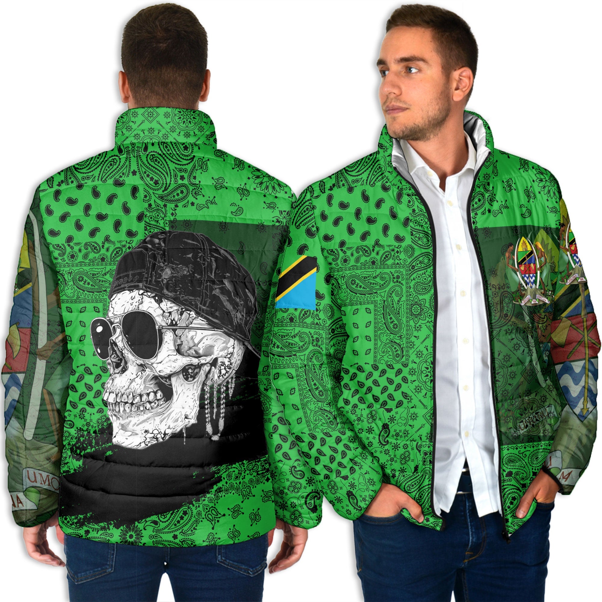 Tanzania Men Padded Jacket Paisley Flag And Skull Style 4