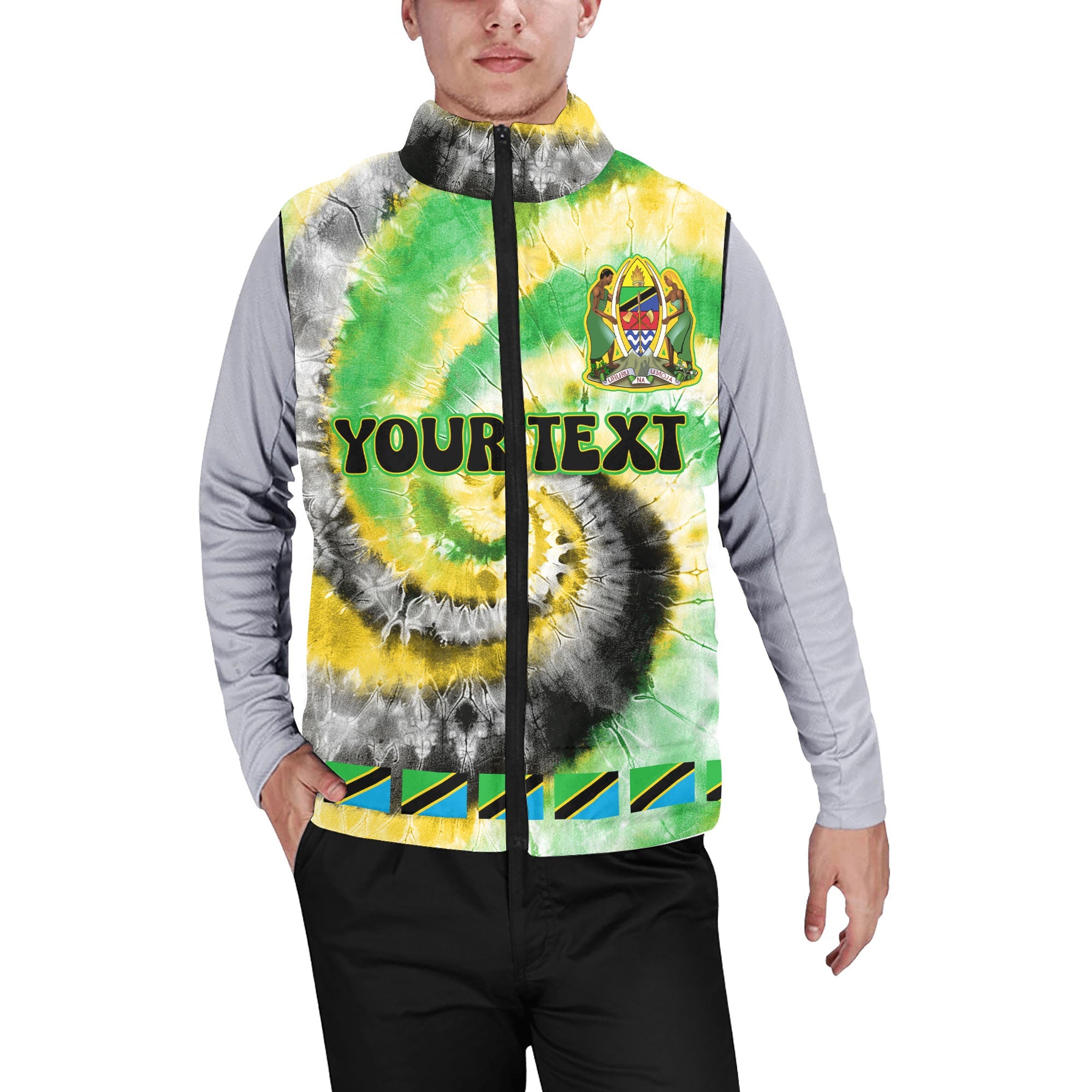 Tanzania Men Padded Jacket Vest Custom Tie Dye Style 1