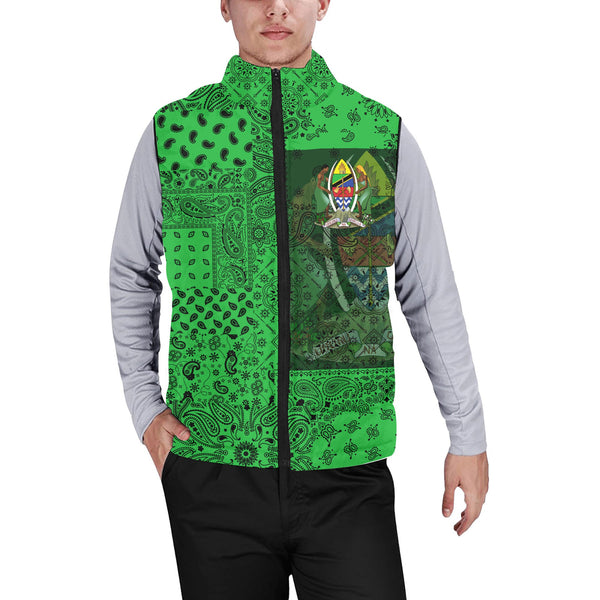 Tanzania Men Padded Jacket Vest Paisley Flag And Skull Style 1