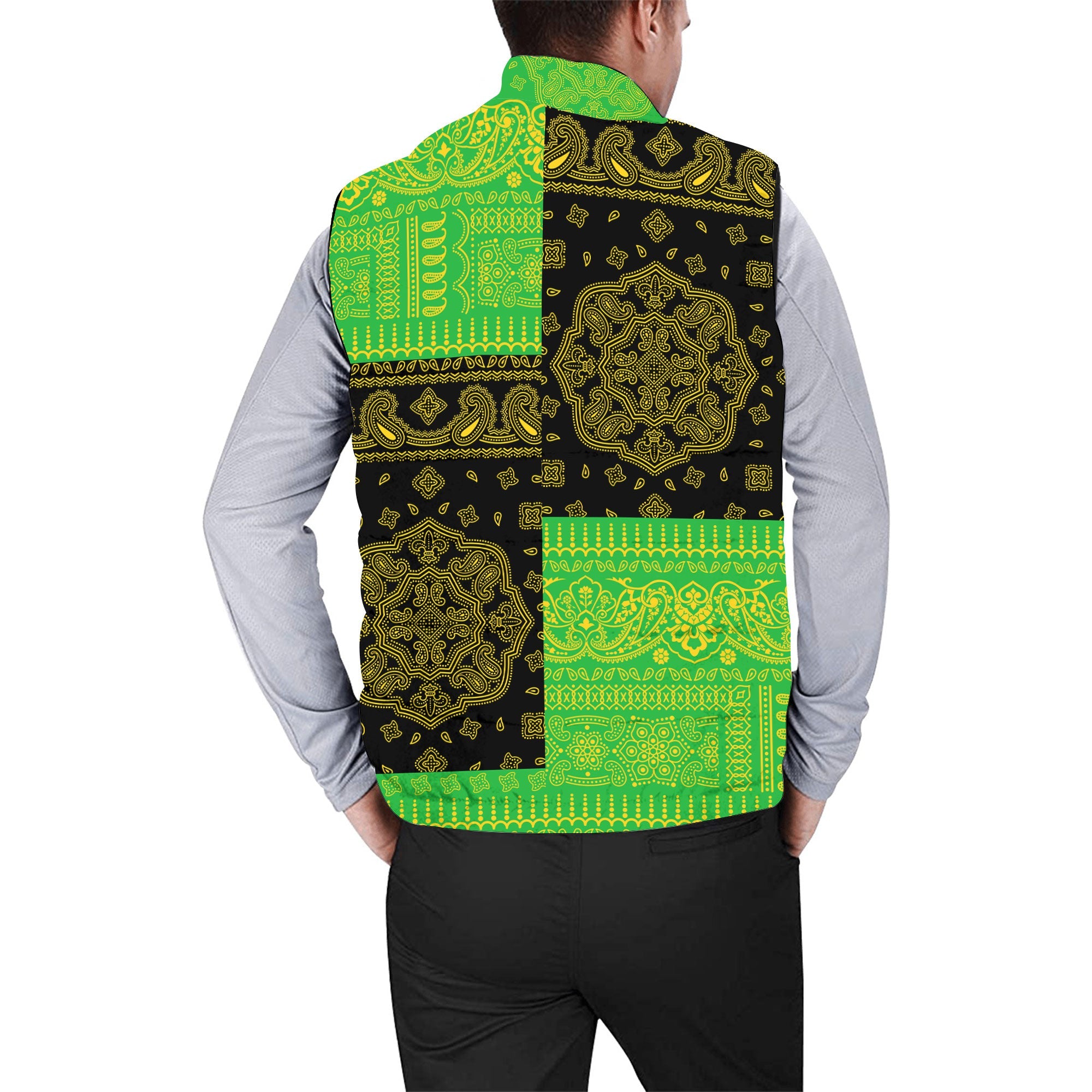 Tanzania Men Padded Jacket Vest Flag And Paisley Basic Style 2