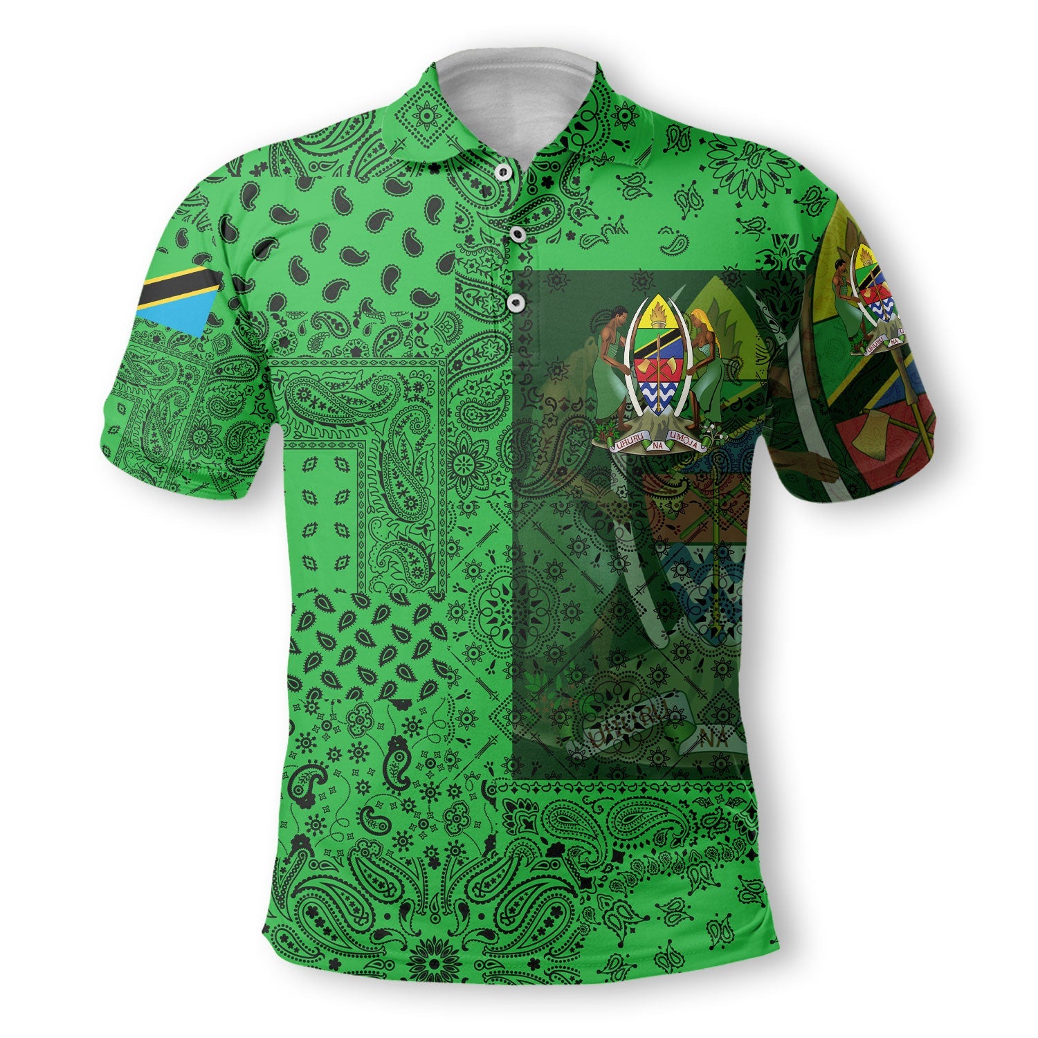 Tanzania Polo Shirt Paisley Flag And Skull Style 2