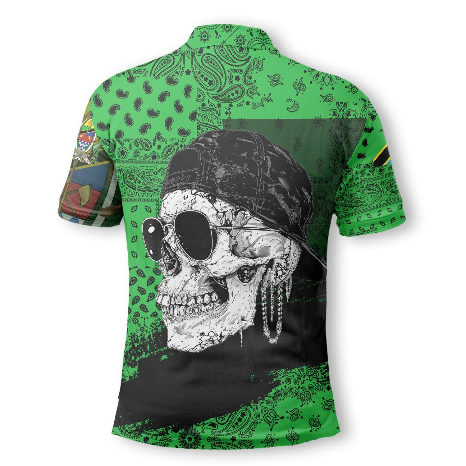 Tanzania Polo Shirt Paisley Flag And Skull Style 3