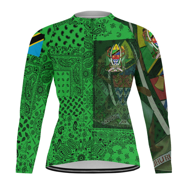 Tanzania Raglan Men Cycling Jersey Long Sleeve Paisley Flag And Skull Style 1