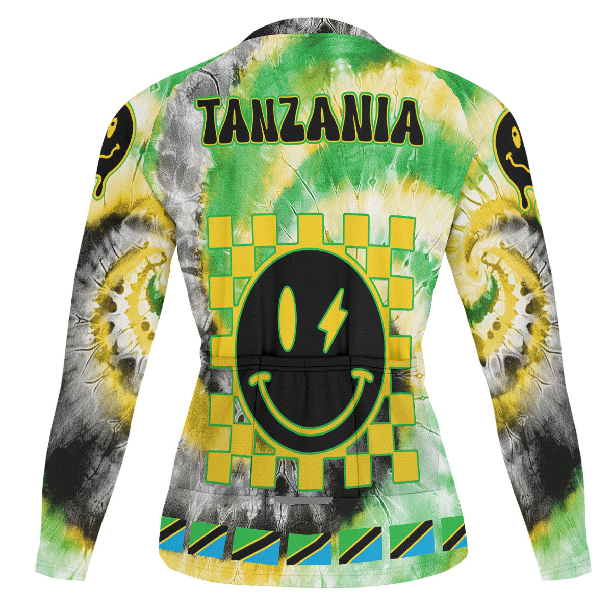 Tanzania Raglan Men Cycling Jersey Long Sleeve Custom Tie Dye Style 1