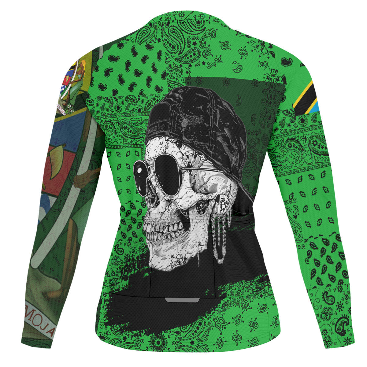 Tanzania Raglan Men Cycling Jersey Long Sleeve Paisley Flag And Skull Style 2