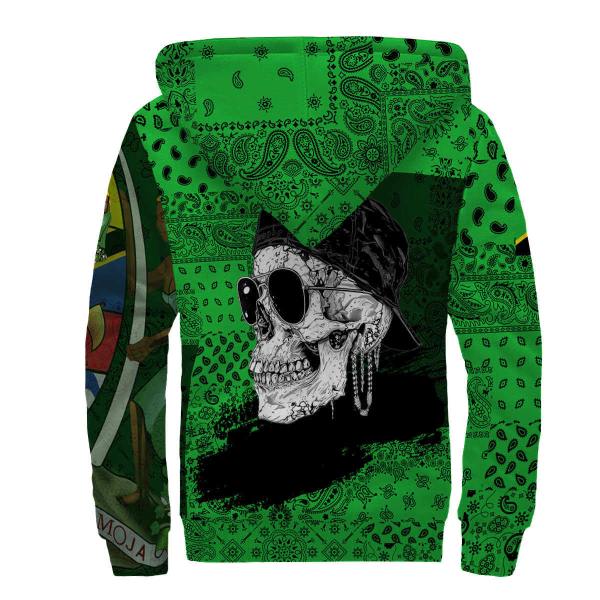 Tanzania Sherpa Hoodie Paisley Flag And Skull Style 2