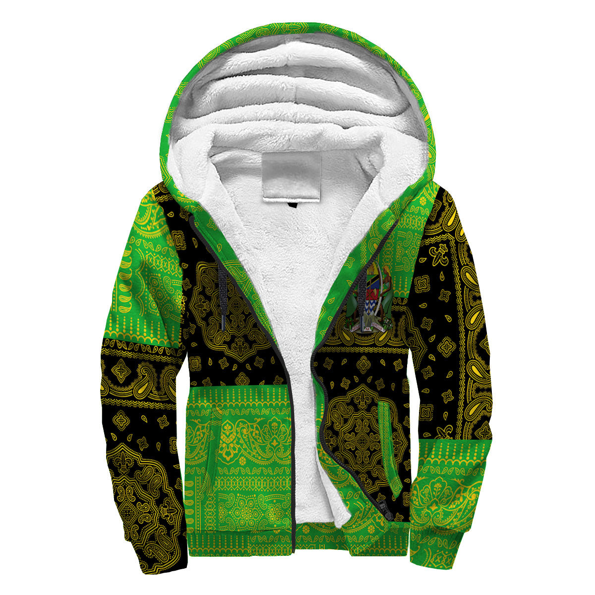 Tanzania Sherpa Hoodie Flag And Paisley Basic Style 3