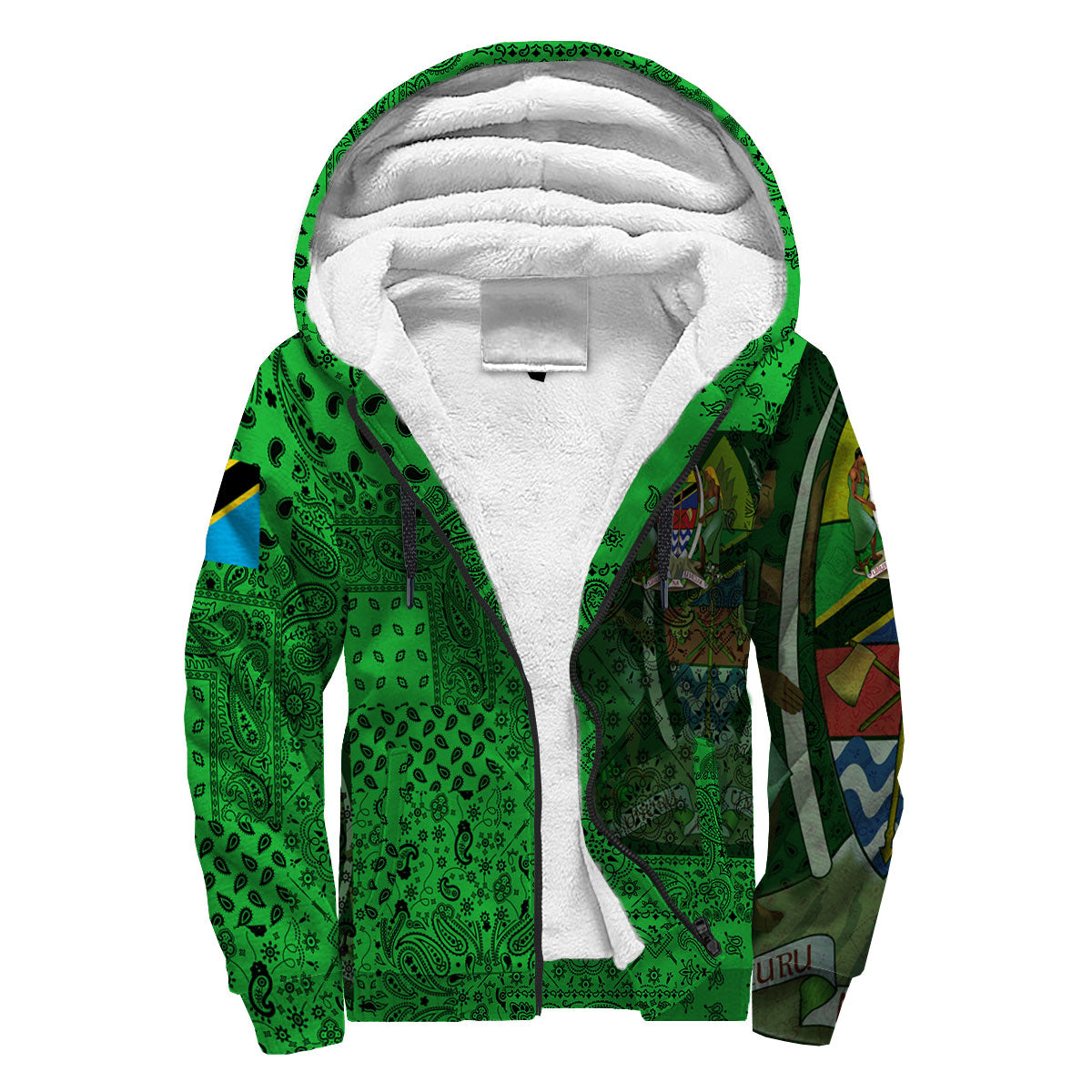 Tanzania Sherpa Hoodie Paisley Flag And Skull Style 3